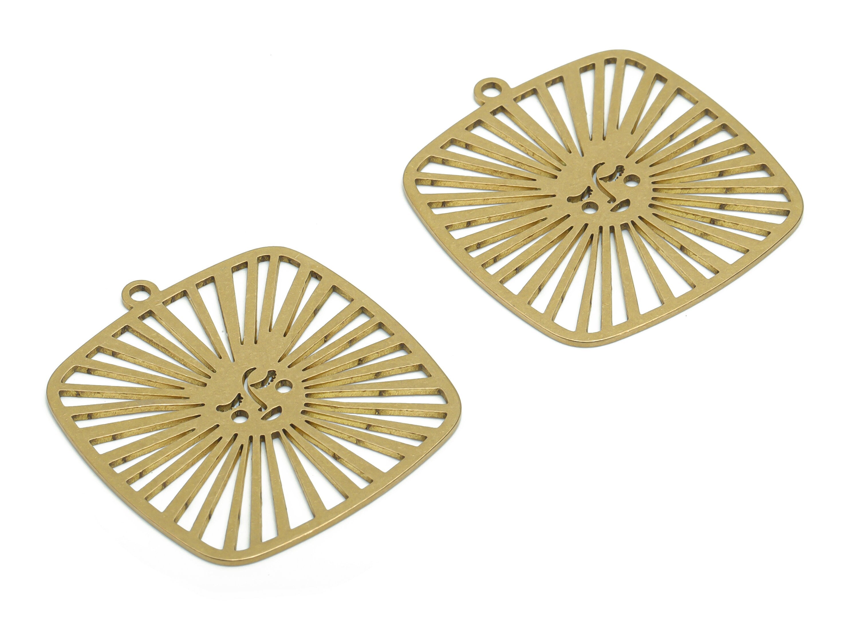 Brass Square Sun Earring Charms - Raw Brass Square Sun Face Pendant - DIY Jewelry Making Supplies - 37.92x34.9x0.85mm - PPA0287 - DOMEDBAZAAR