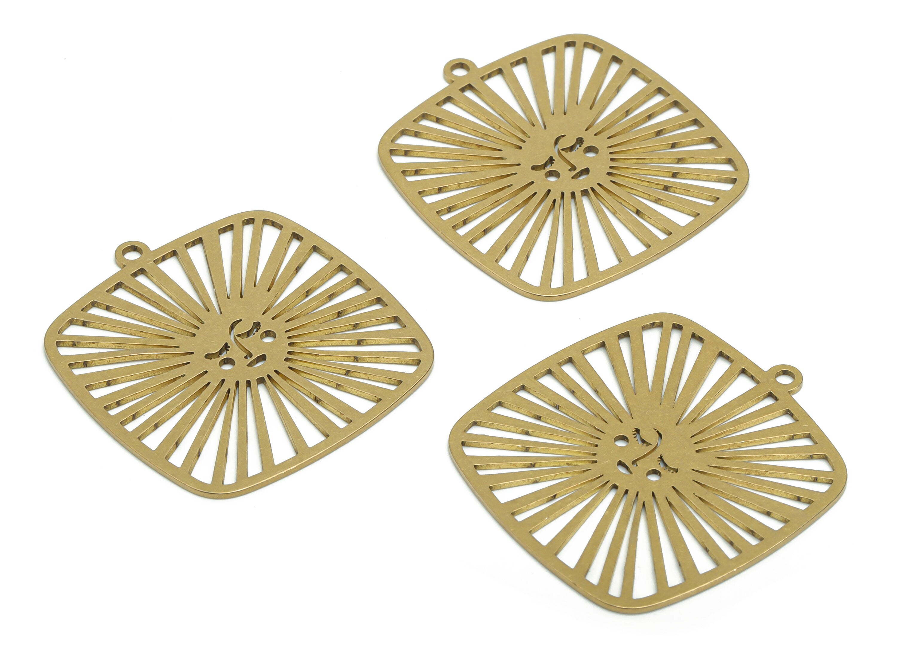 Brass Square Sun Earring Charms - Raw Brass Square Sun Face Pendant - DIY Jewelry Making Supplies - 37.92x34.9x0.85mm - PPA0287 - DOMEDBAZAAR