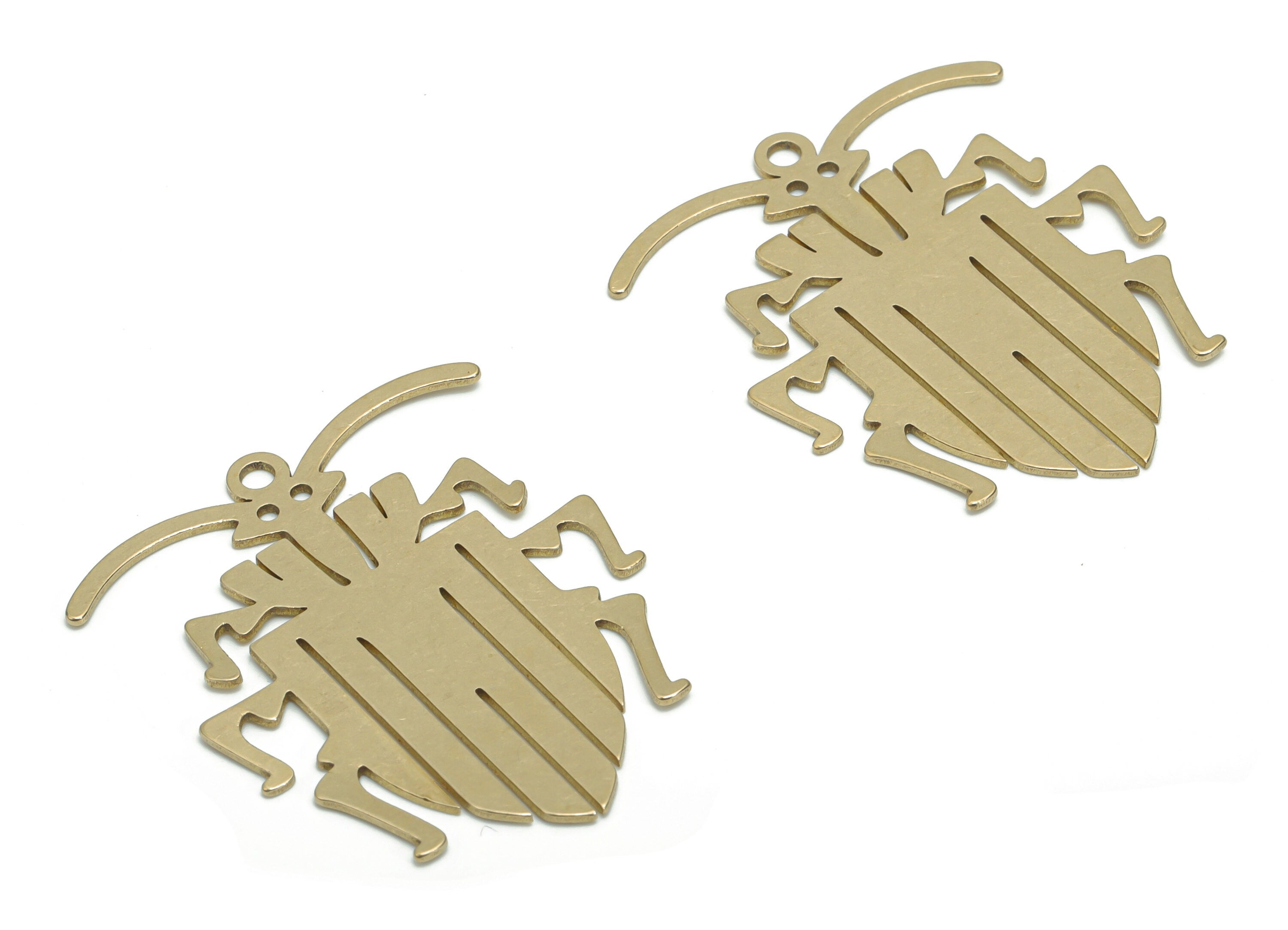Brass Beetle Earring Charms - Raw Brass Insect Pendant - Jewelry Making Supplies - 35.6x29.9x0.65mm - PPA0243 - DOMEDBAZAAR