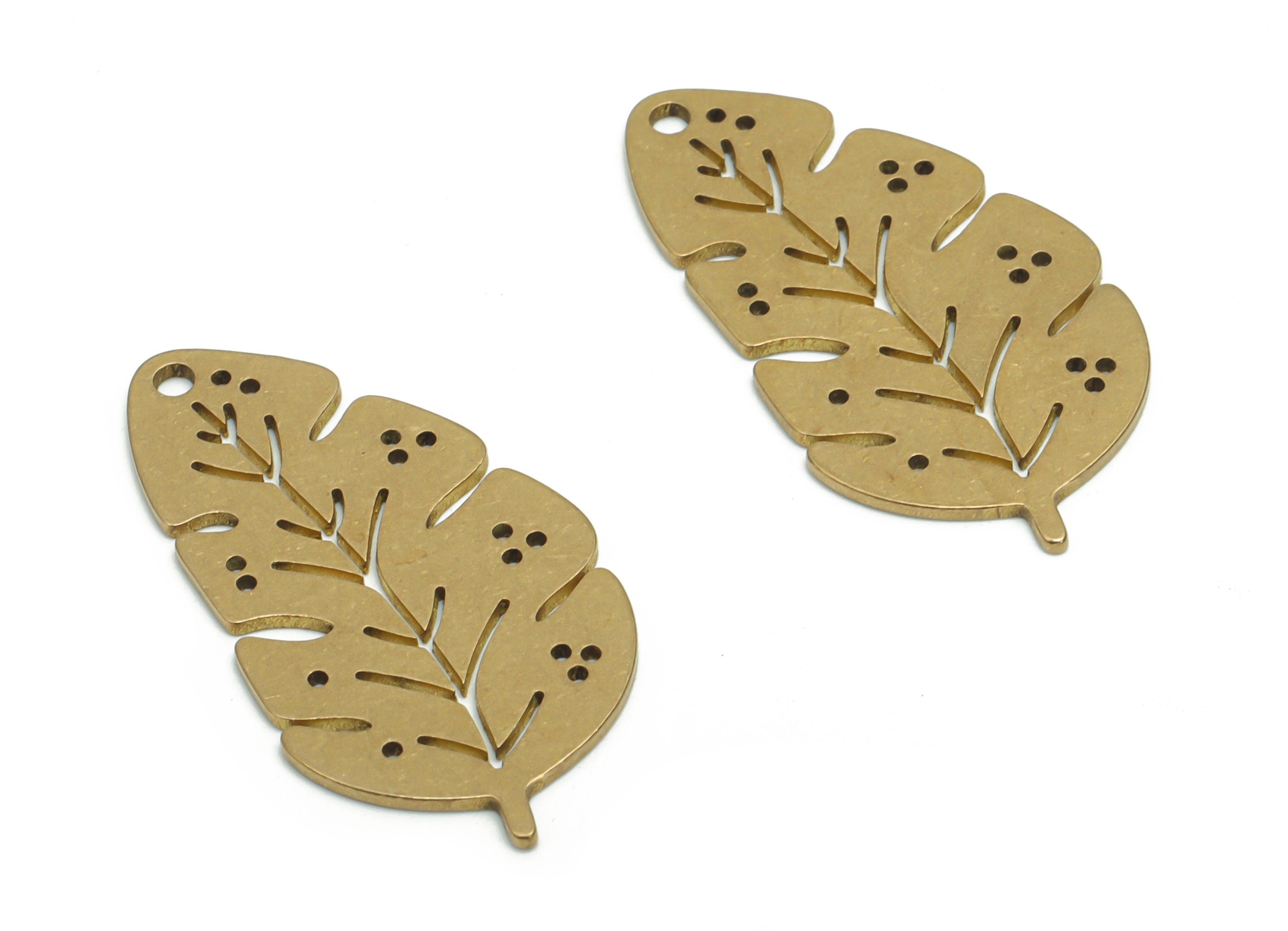 Brass Bubble Leaf Earring Charms - Raw Brass Bubble Monsters Branch Pendant - DIY Jewelry Making Supplies - 29.77x15.68x0.78mm - PPA0309 - DOMEDBAZAAR