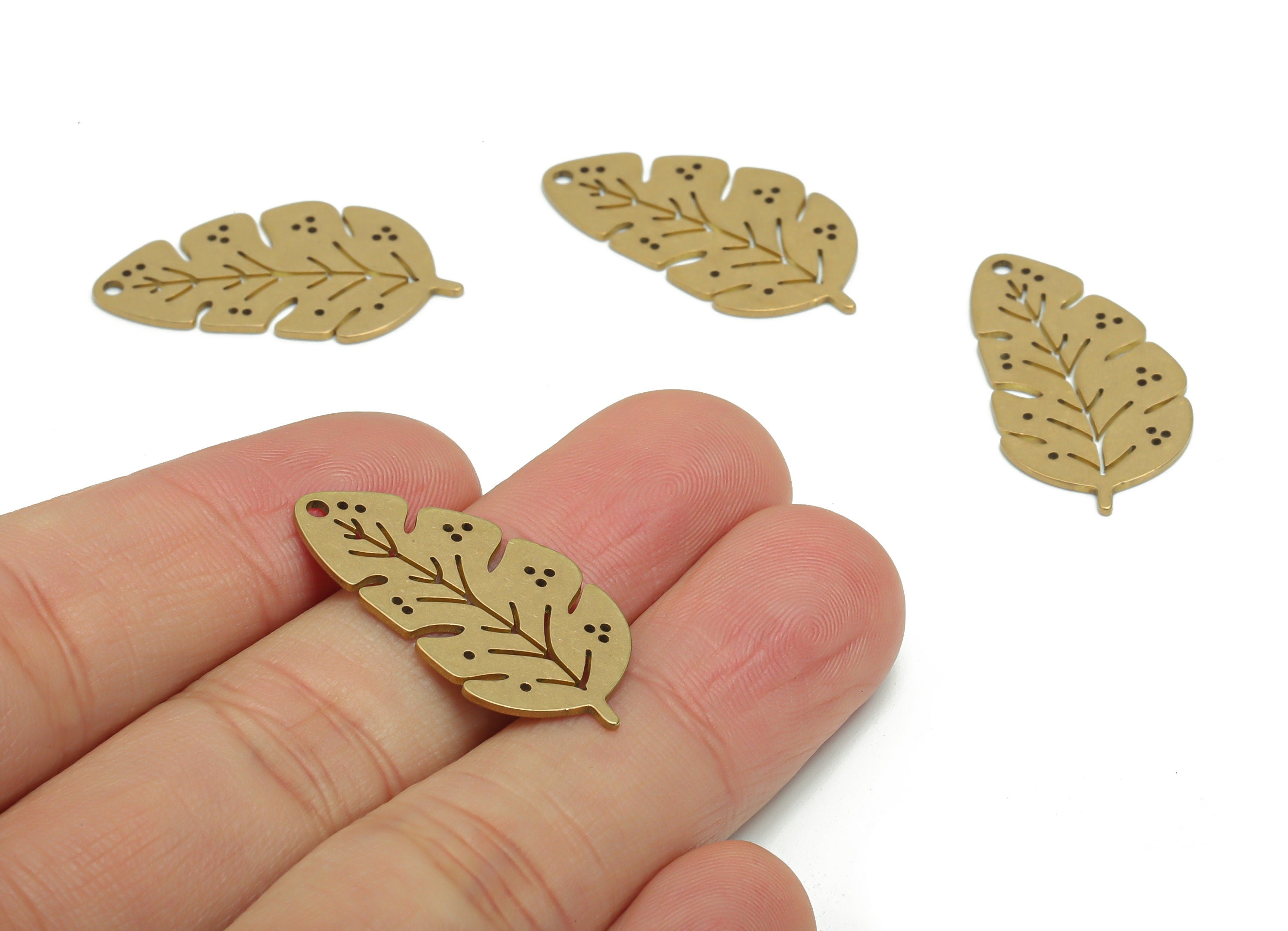 Brass Bubble Leaf Earring Charms - Raw Brass Bubble Monsters Branch Pendant - DIY Jewelry Making Supplies - 29.77x15.68x0.78mm - PPA0309 - DOMEDBAZAAR