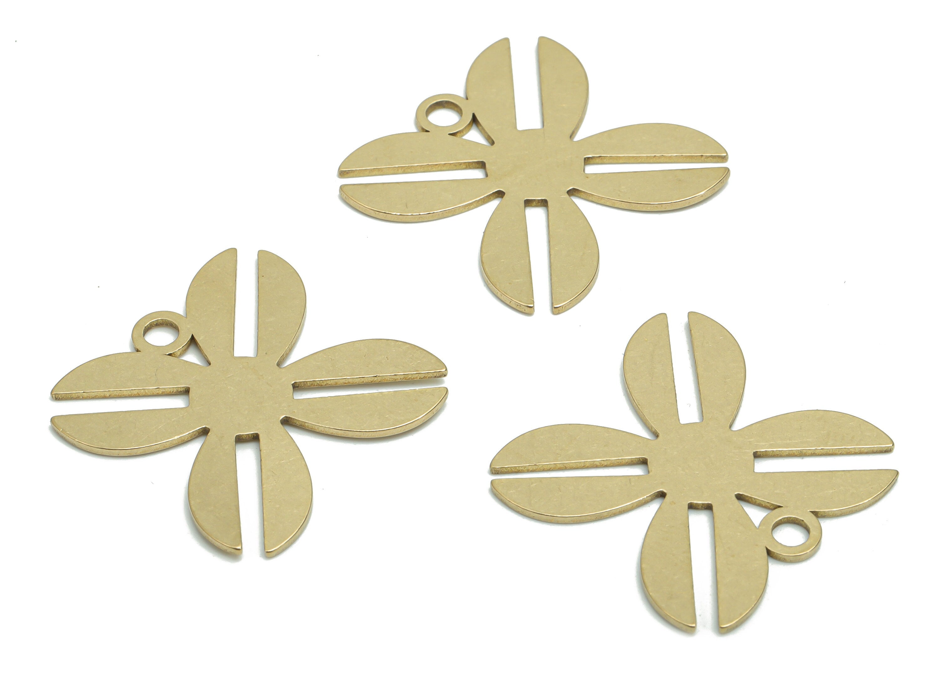 Brass Leafs Earring Charms - Raw Brass Leafs Flower Pendant - Jewelry Making Supplies - 24.92x24.56x0.88mm - PPA0228 - DOMEDBAZAAR