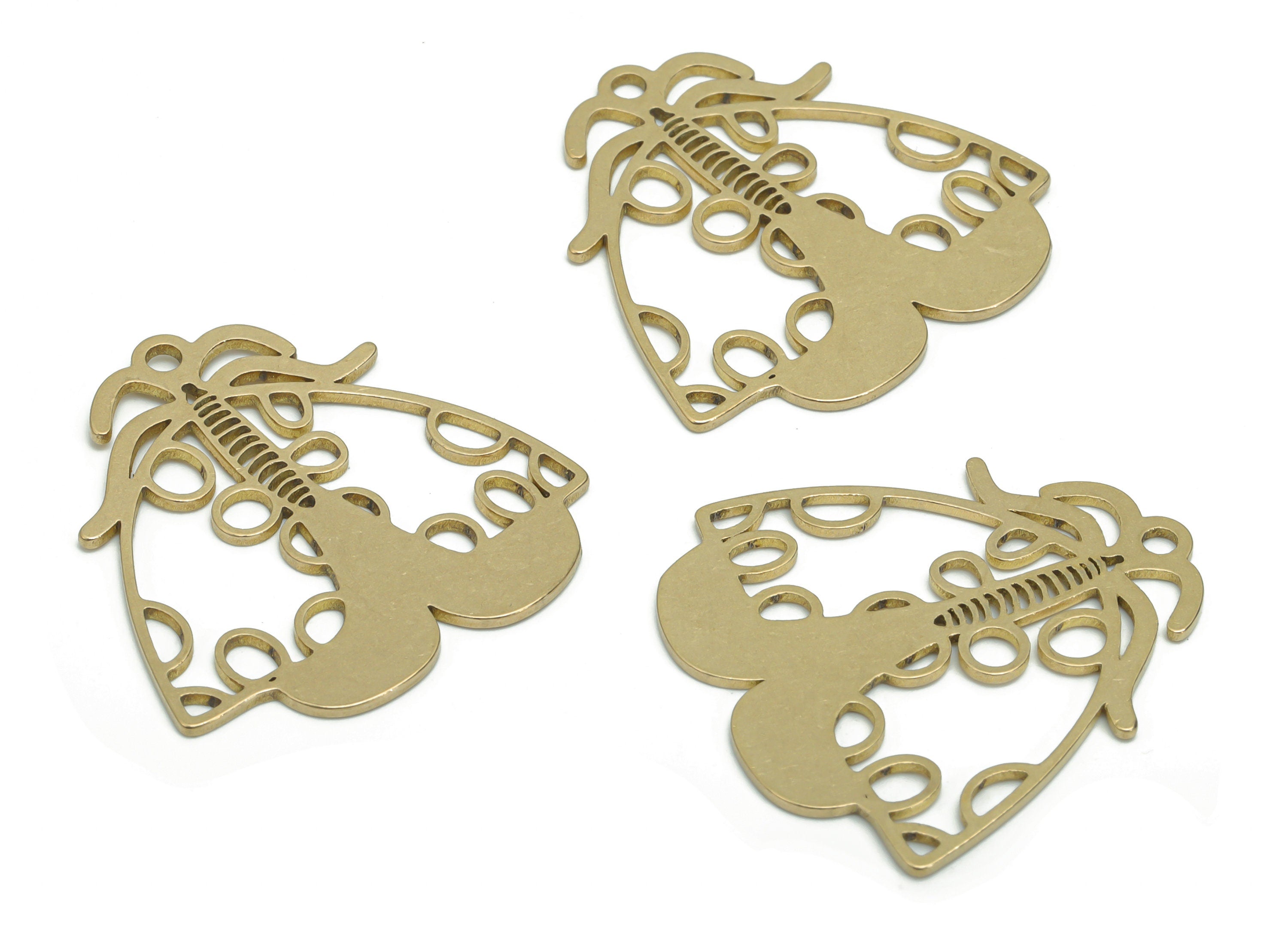 Brass Bubble Moth Earring Charms - Raw Brass Bubble Moth Pendant - DIY Jewelry Making Supplies - 30.75x29.82x0.88mm - PPA0277 - DOMEDBAZAAR