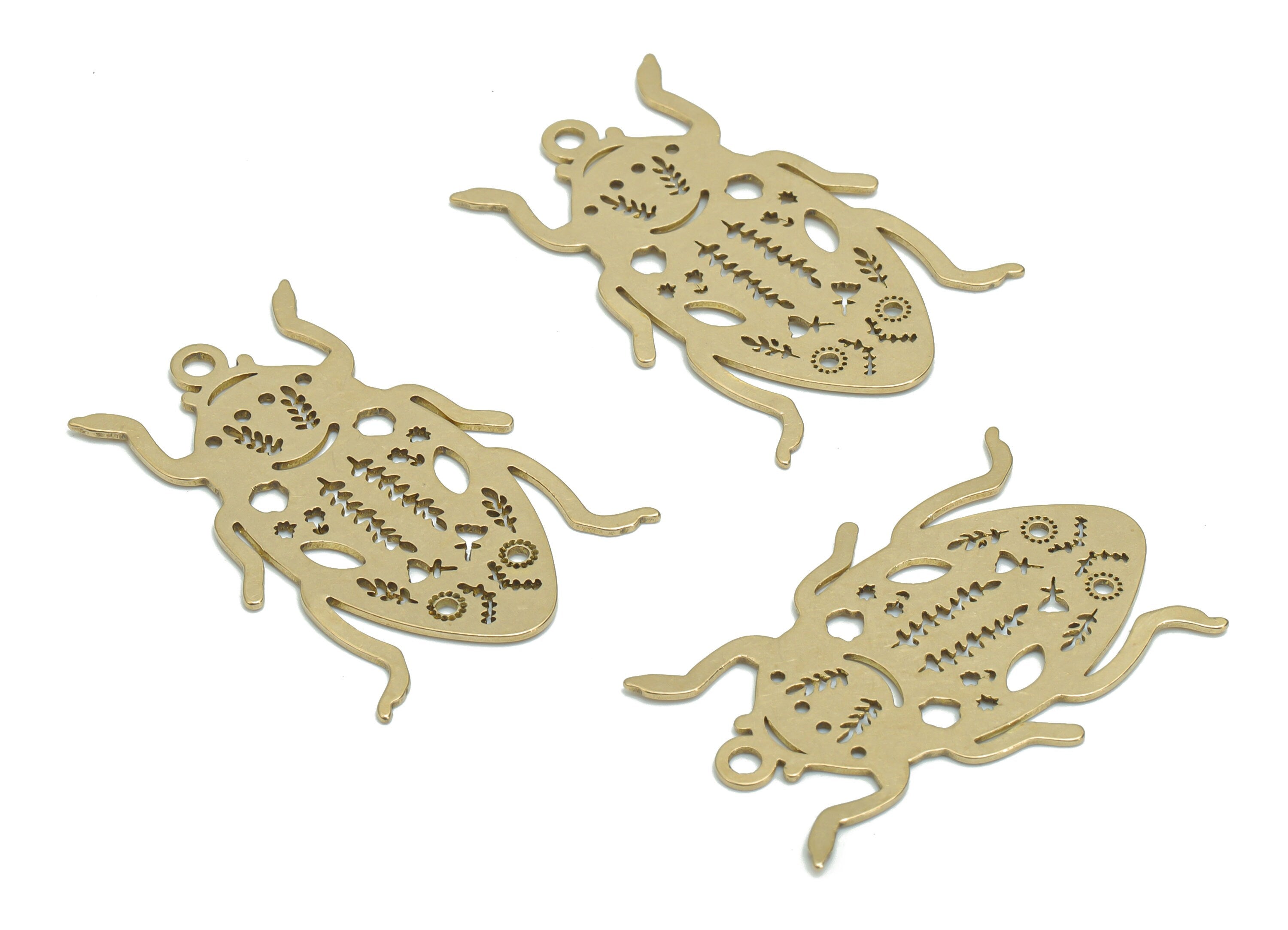 Brass Beetle Leaf Flower Earring Charms - Raw Brass Insect Sun Pendant - Jewelry Making Supplies - 34.68x23.5x0.66mm - PPA0171 - DOMEDBAZAAR