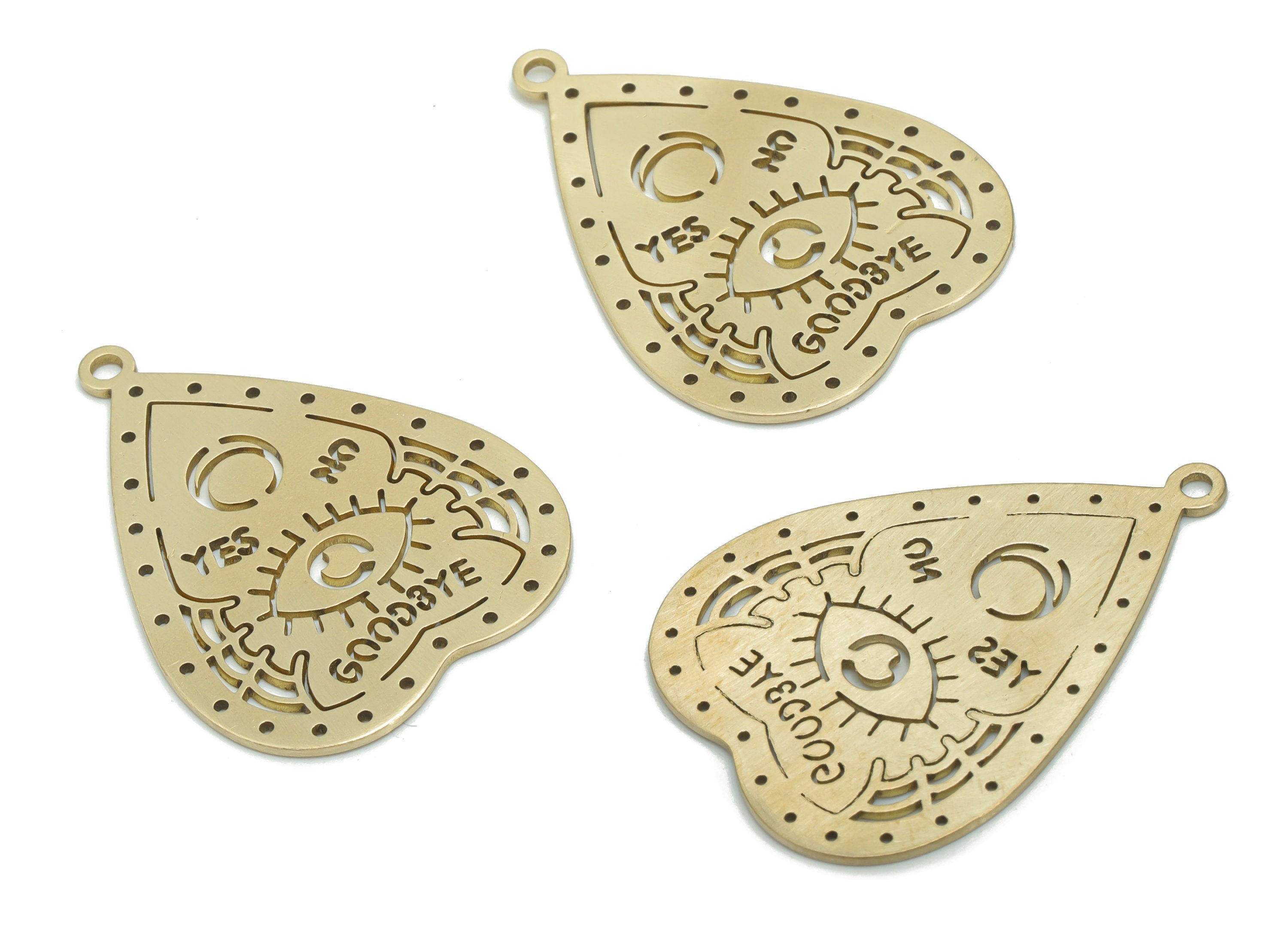 Brass Bubble Heart Goodbye Earring Connectors - Raw Brass Eye Yes No Moon Pendant - Jewelry Making Supplies - 37.73x27.72x0.88mm - PPZ0044 - DOMEDBAZAAR