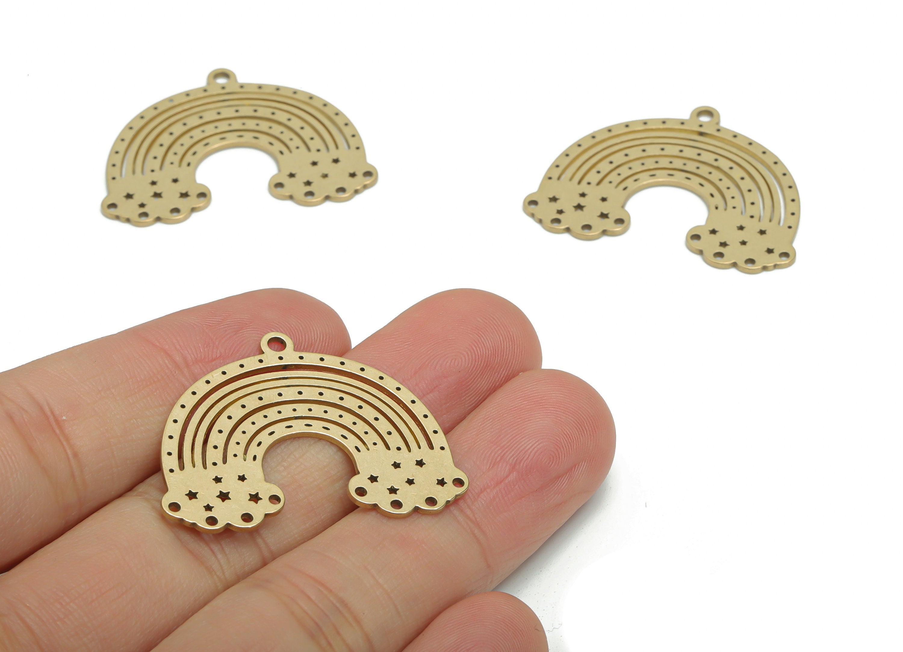 Brass Bubble Rainbow Earring Connectors - Raw Brass Bubble Could Star Pendant - DIY Jewelry Making Supplies - 34.46x26.83x0.87mm - PPZ0034 - DOMEDBAZAAR