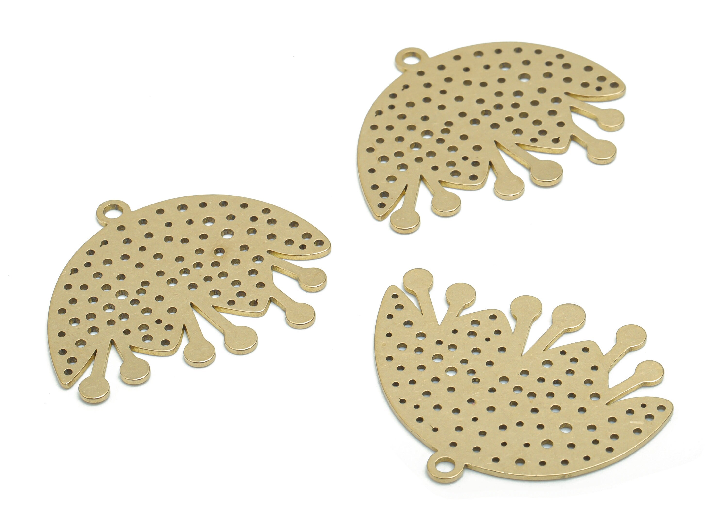 Brass Tropical Fruit Abstract Earring Charms - Raw Brass Fruit Splash Pendant - Jewelry Making Supplies - 34.73x27.11x0.78mm - PPA0269 - DOMEDBAZAAR
