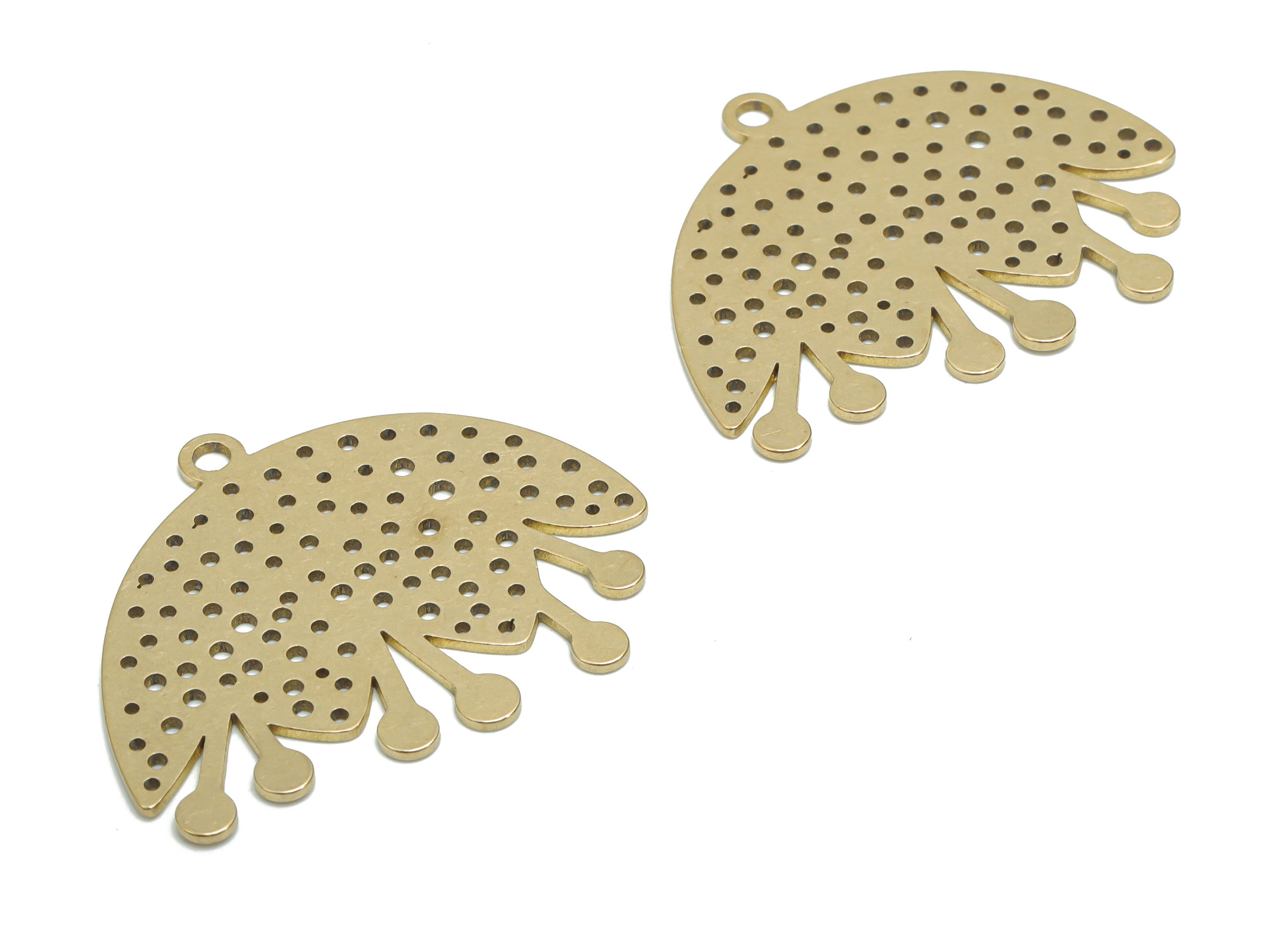 Brass Tropical Fruit Abstract Earring Charms - Raw Brass Fruit Splash Pendant - Jewelry Making Supplies - 34.73x27.11x0.78mm - PPA0269 - DOMEDBAZAAR