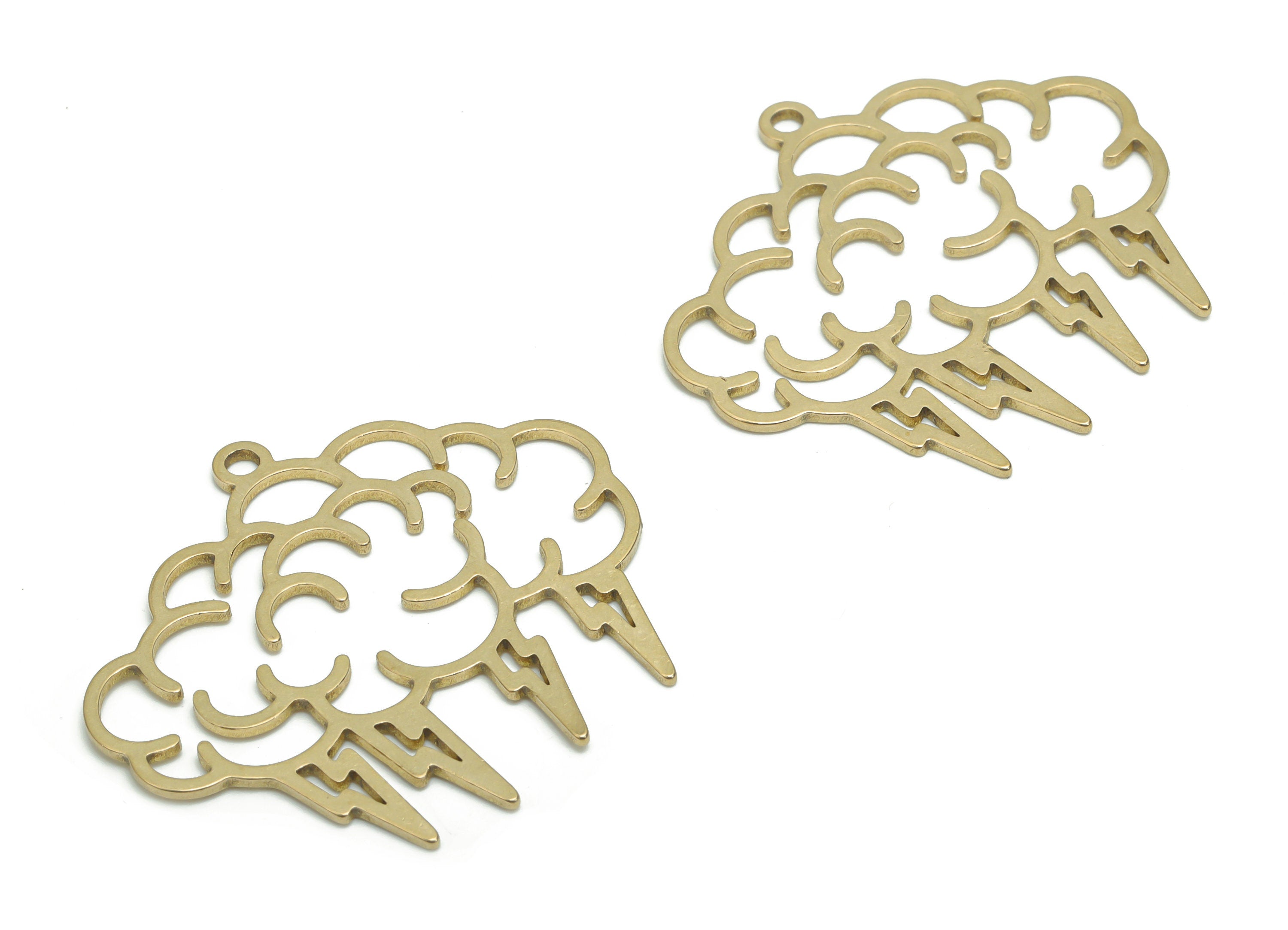 Brass Hunderbolt Lightning Cloud Earring Charms - Raw Brass Could Lightning Pendant - Jewelry Making Supplies - 37.68x34.25x0.86mm - PPZ0047 - DOMEDBAZAAR