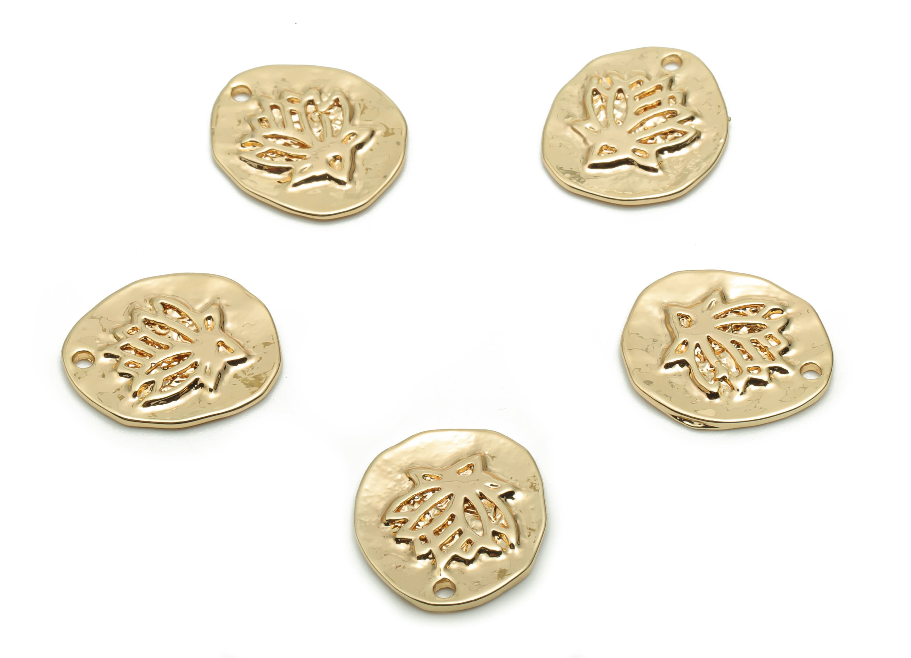 Brass Mini Round Lotus Earring Charms - Gold Lotus Engraved Pendant - 18K Real Gold Plated Brass - Jewelry Supplies - 15.5x13x1.5mm -RGP4263 - DOMEDBAZAAR