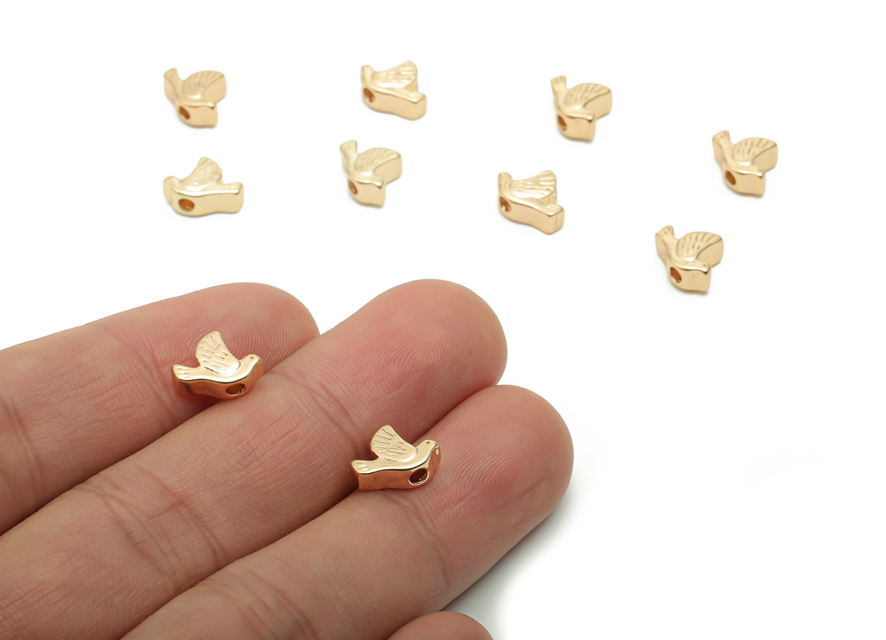 Brass Shiny Gold Plated Flying Bird Spacers Beads - Bird Beads - Gold Tube Beads - 18k Real Gold Plated Brass - 10.05x7.36x3.77mm - RGP4232 - DOMEDBAZAAR