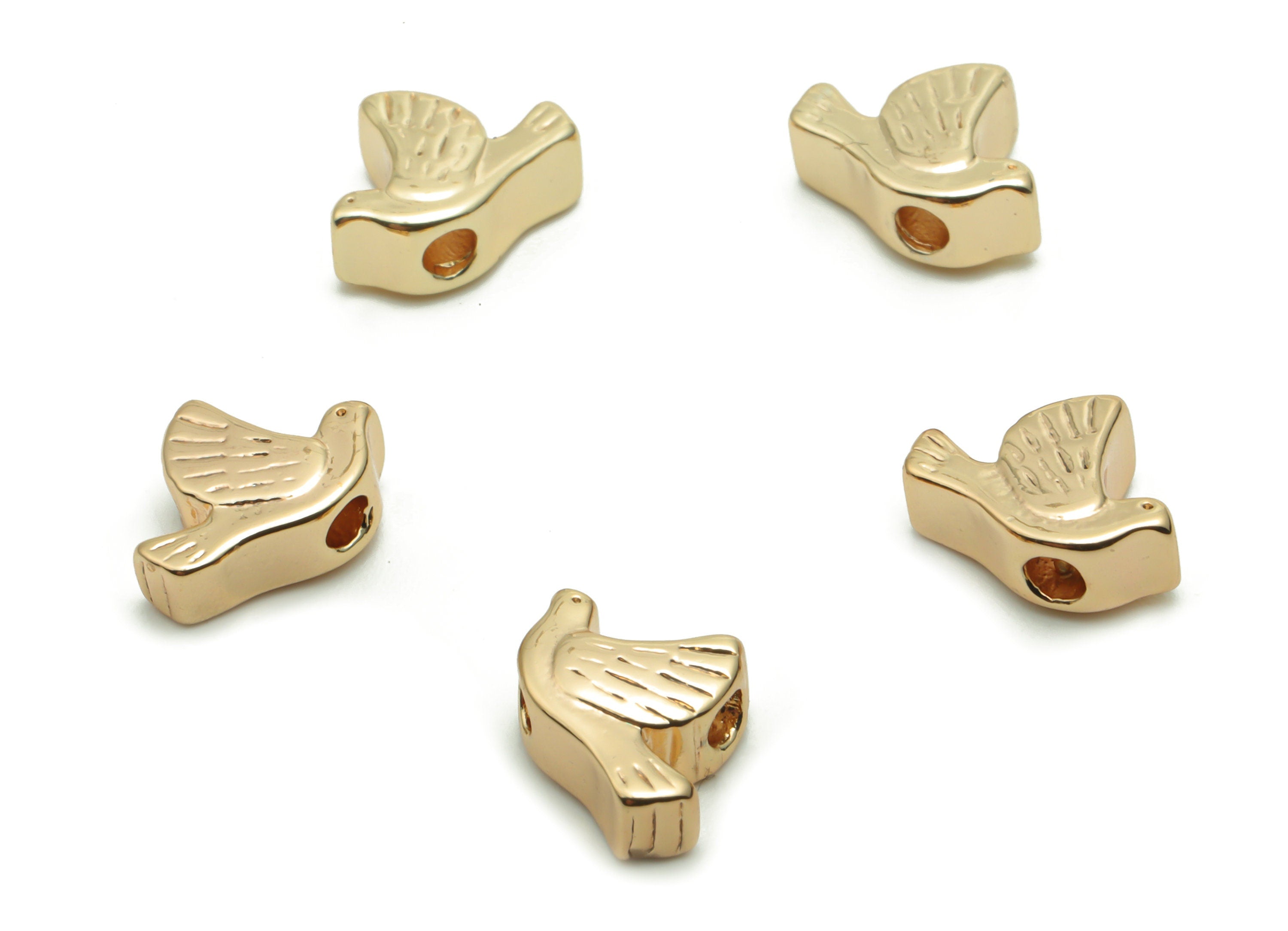Brass Shiny Gold Plated Flying Bird Spacers Beads - Bird Beads - Gold Tube Beads - 18k Real Gold Plated Brass - 10.05x7.36x3.77mm - RGP4232 - DOMEDBAZAAR