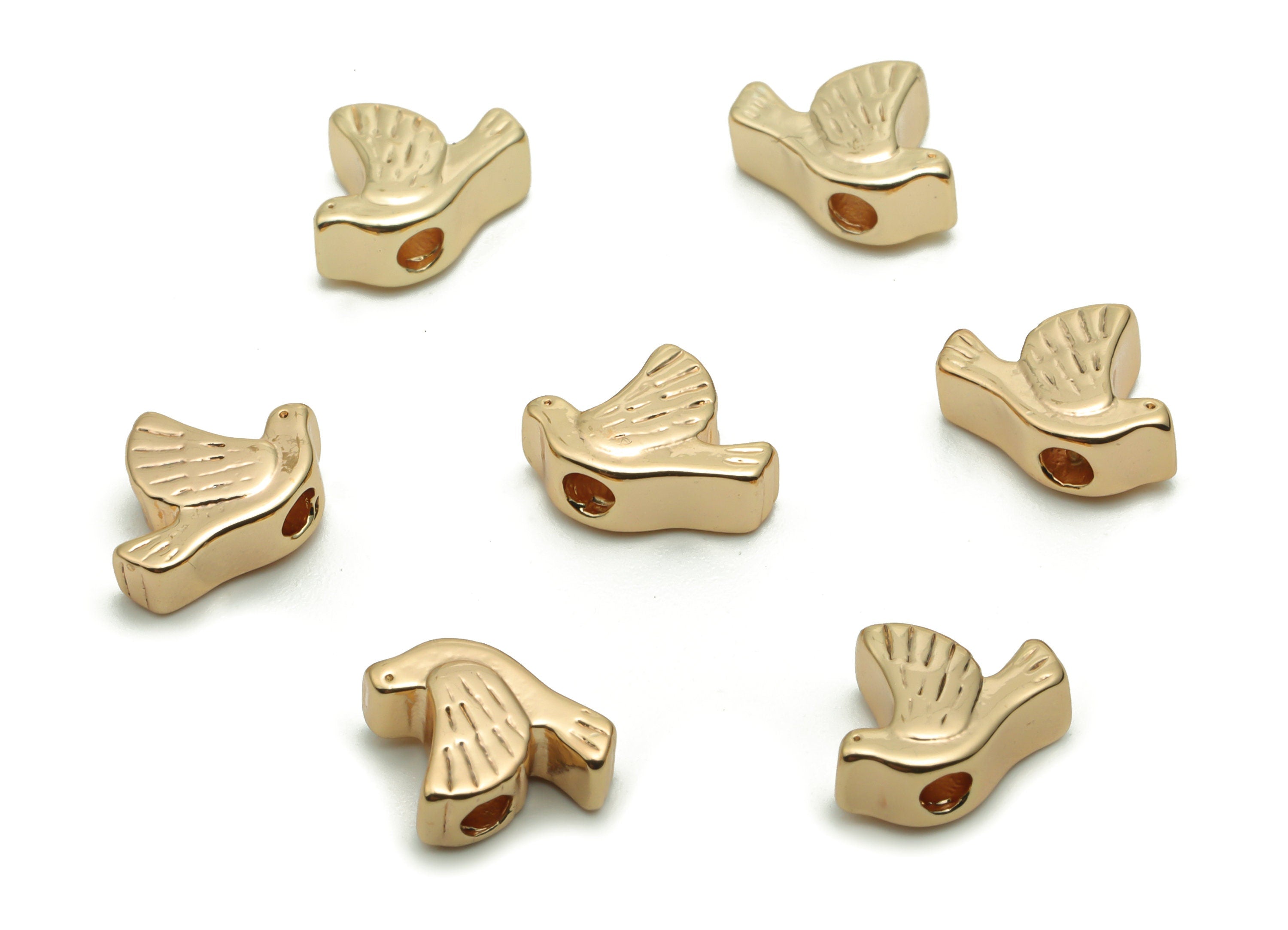 Brass Shiny Gold Plated Flying Bird Spacers Beads - Bird Beads - Gold Tube Beads - 18k Real Gold Plated Brass - 10.05x7.36x3.77mm - RGP4232 - DOMEDBAZAAR