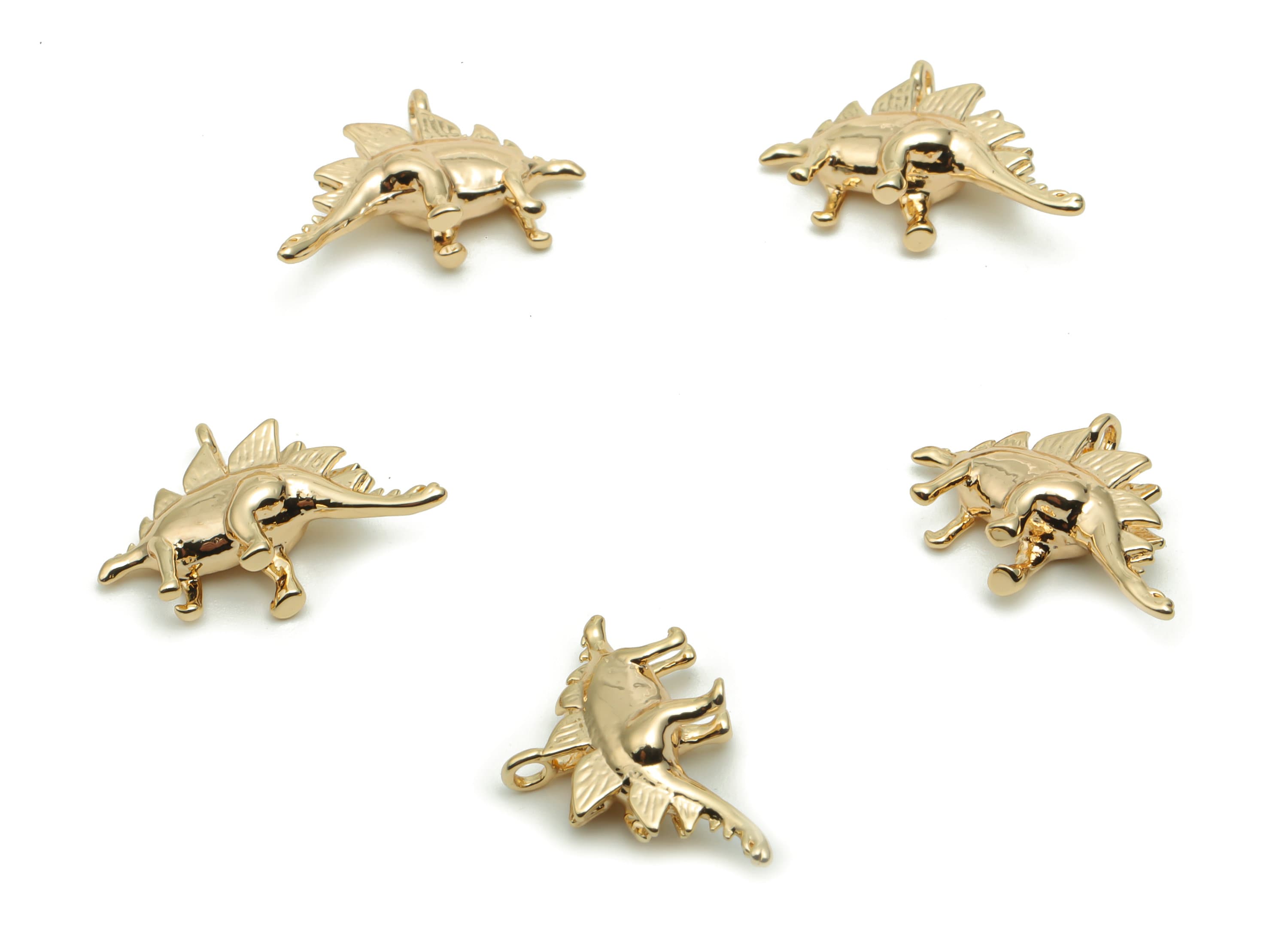 Brass Dinosaur Earring Charms - Gold Dinosaur Pendant - Figure Charm - 18K Real Gold Plated Brass - 17.42x11.01x4.52mm - RGP4258 - DOMEDBAZAAR