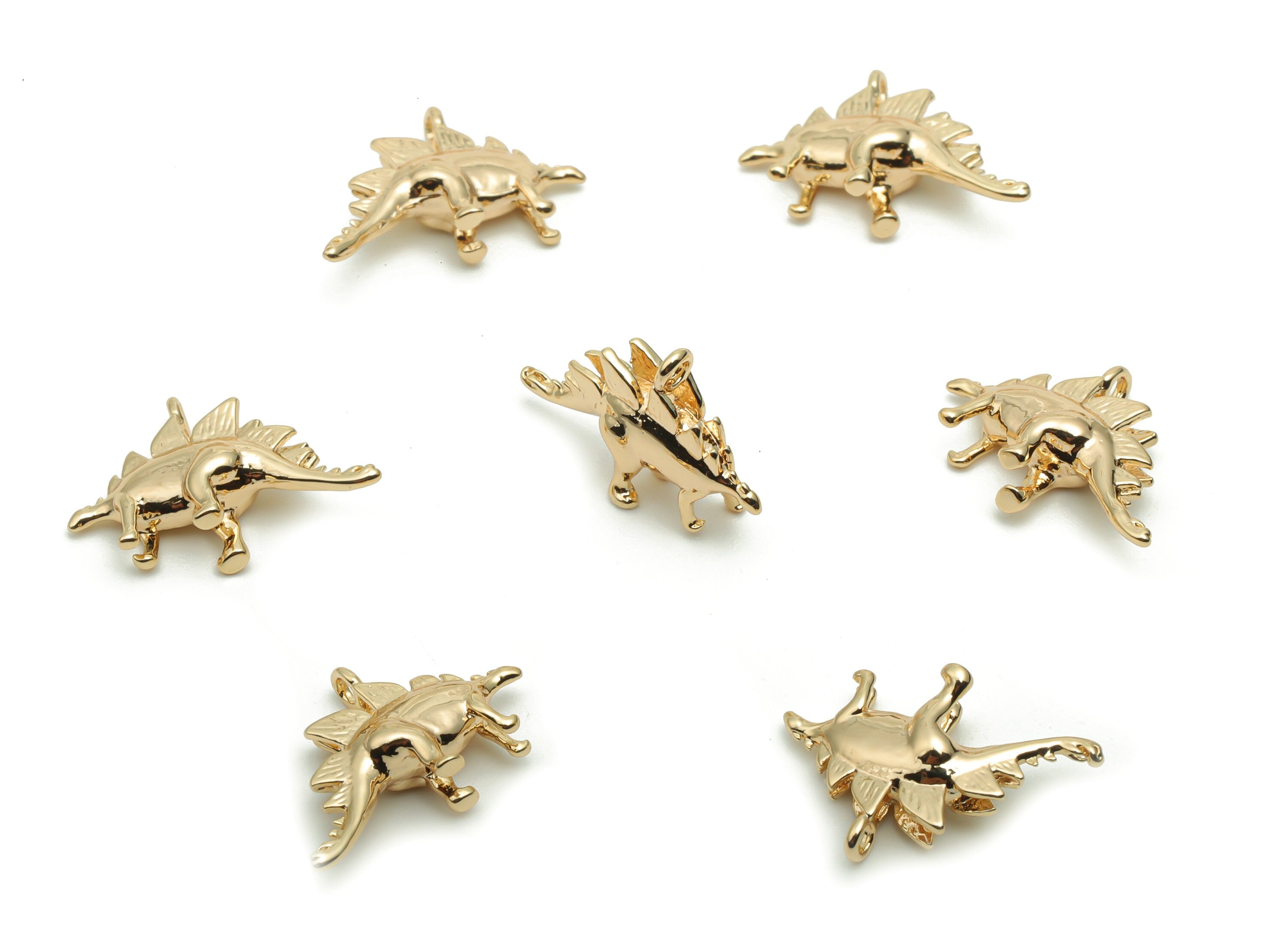 Brass Dinosaur Earring Charms - Gold Dinosaur Pendant - Figure Charm - 18K Real Gold Plated Brass - 17.42x11.01x4.52mm - RGP4258 - DOMEDBAZAAR