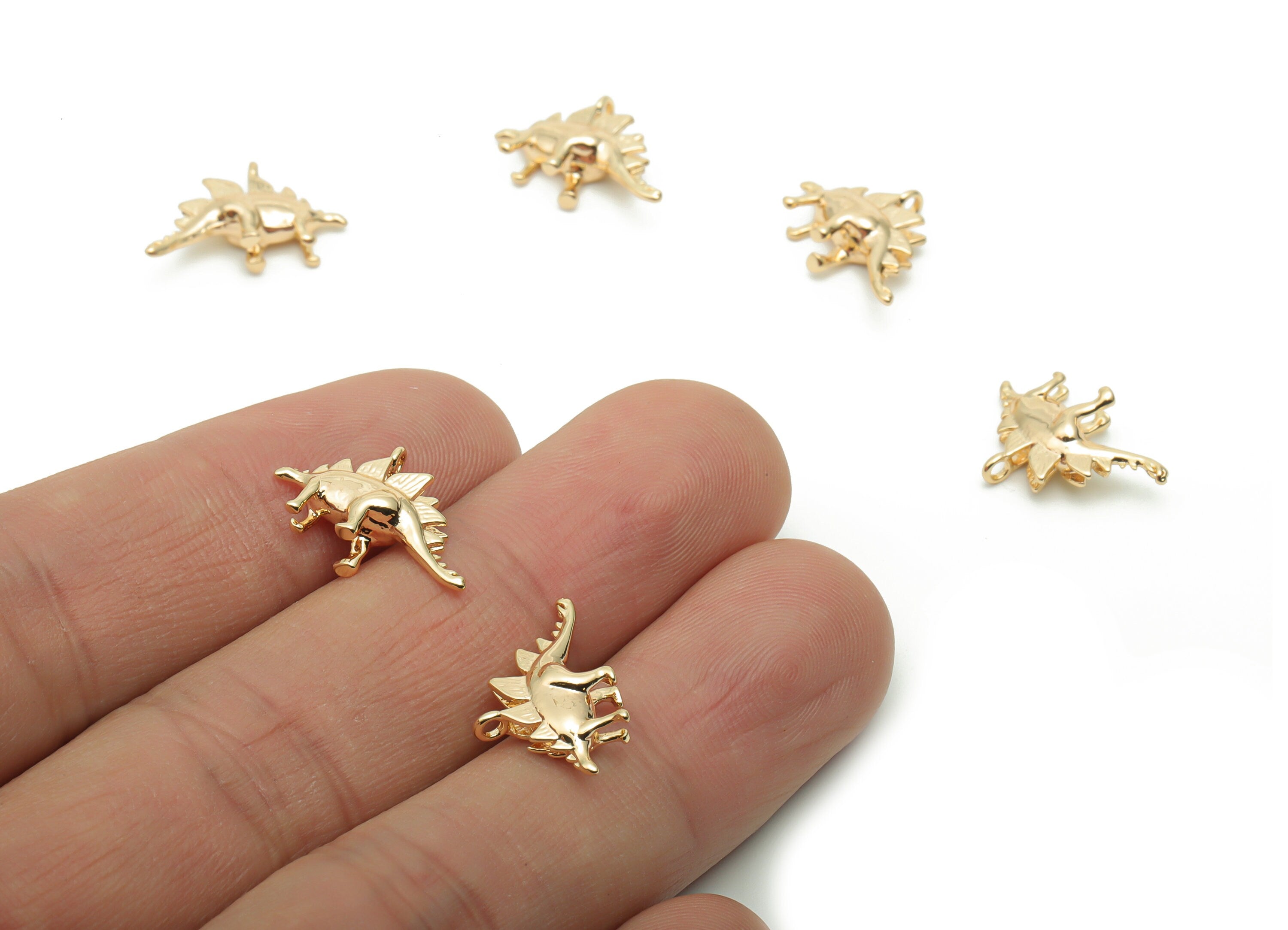 Brass Dinosaur Earring Charms - Gold Dinosaur Pendant - Figure Charm - 18K Real Gold Plated Brass - 17.42x11.01x4.52mm - RGP4258 - DOMEDBAZAAR