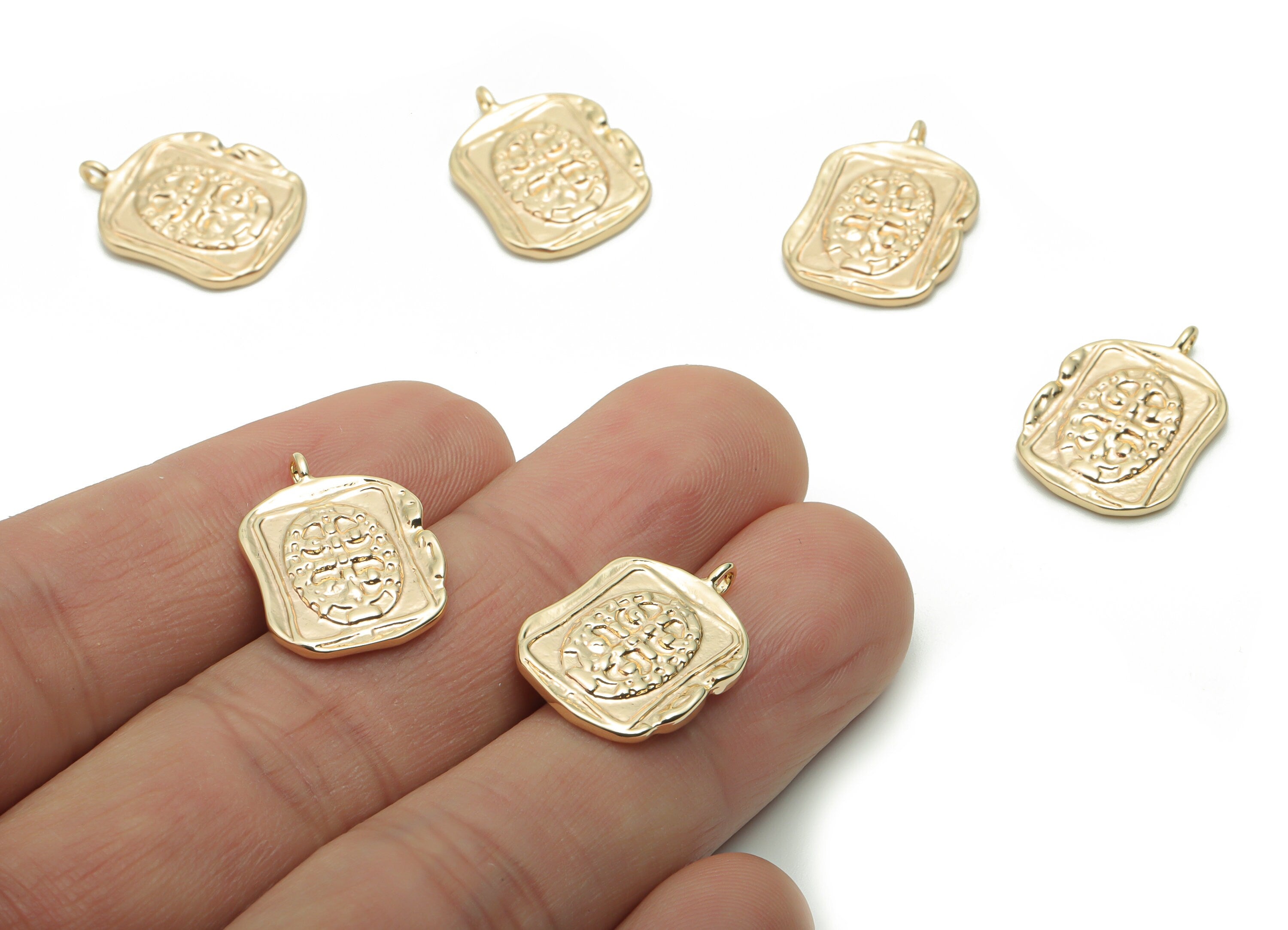 Brass Square Symbol Charms - Gold Symbol Engraved Pendant - Old Age Charm - 18K Real Gold Plated Brass - 19.77x14.23x2.08mm - RGP4261 - DOMEDBAZAAR