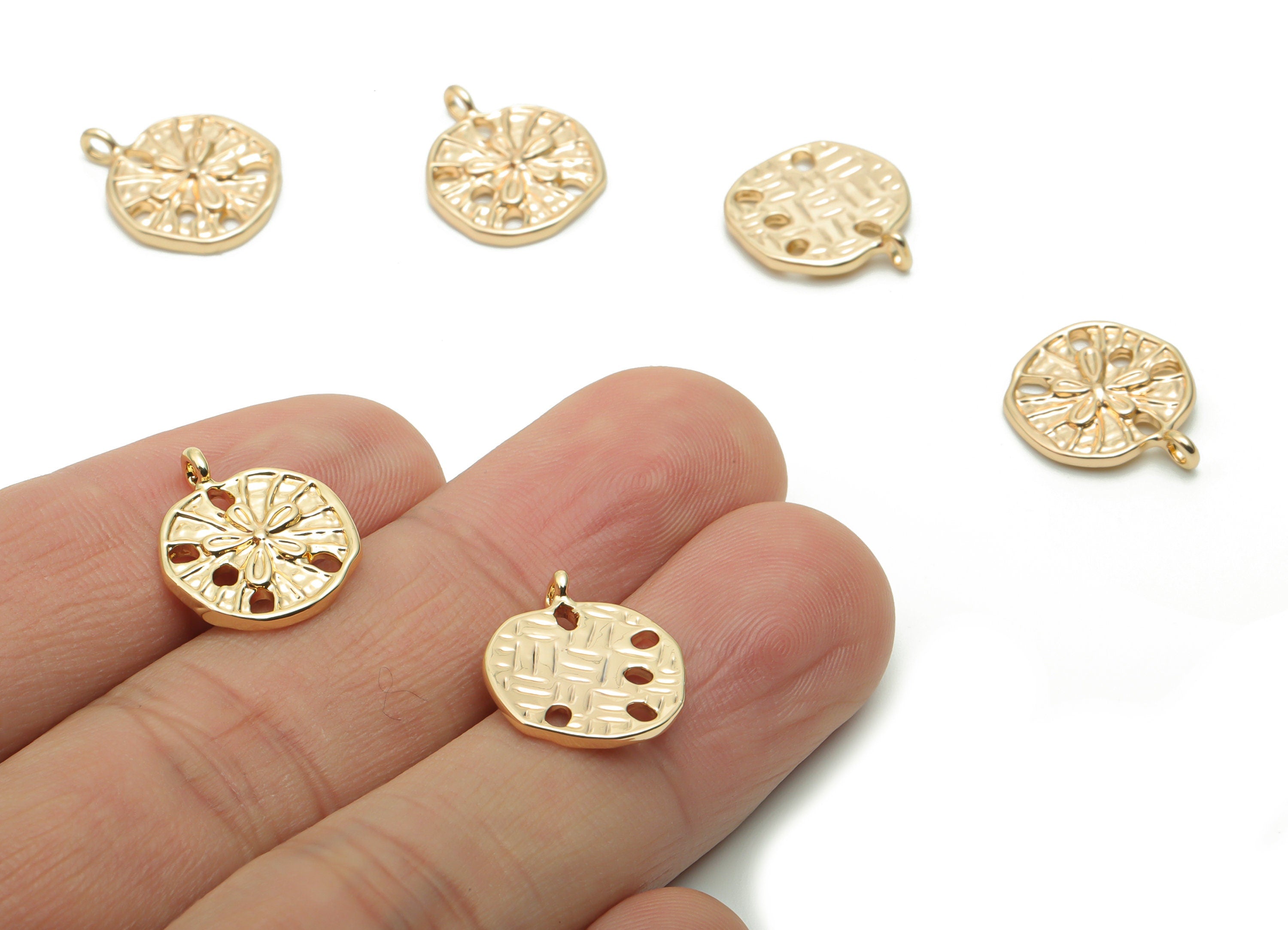 Brass Round Flower Earring Charms - Gold Flower Circle Pendant - 18K Real Gold Plated Brass - Jewelry Supplies - 16.28x13.53x1.8mm - RGP4226 - DOMEDBAZAAR