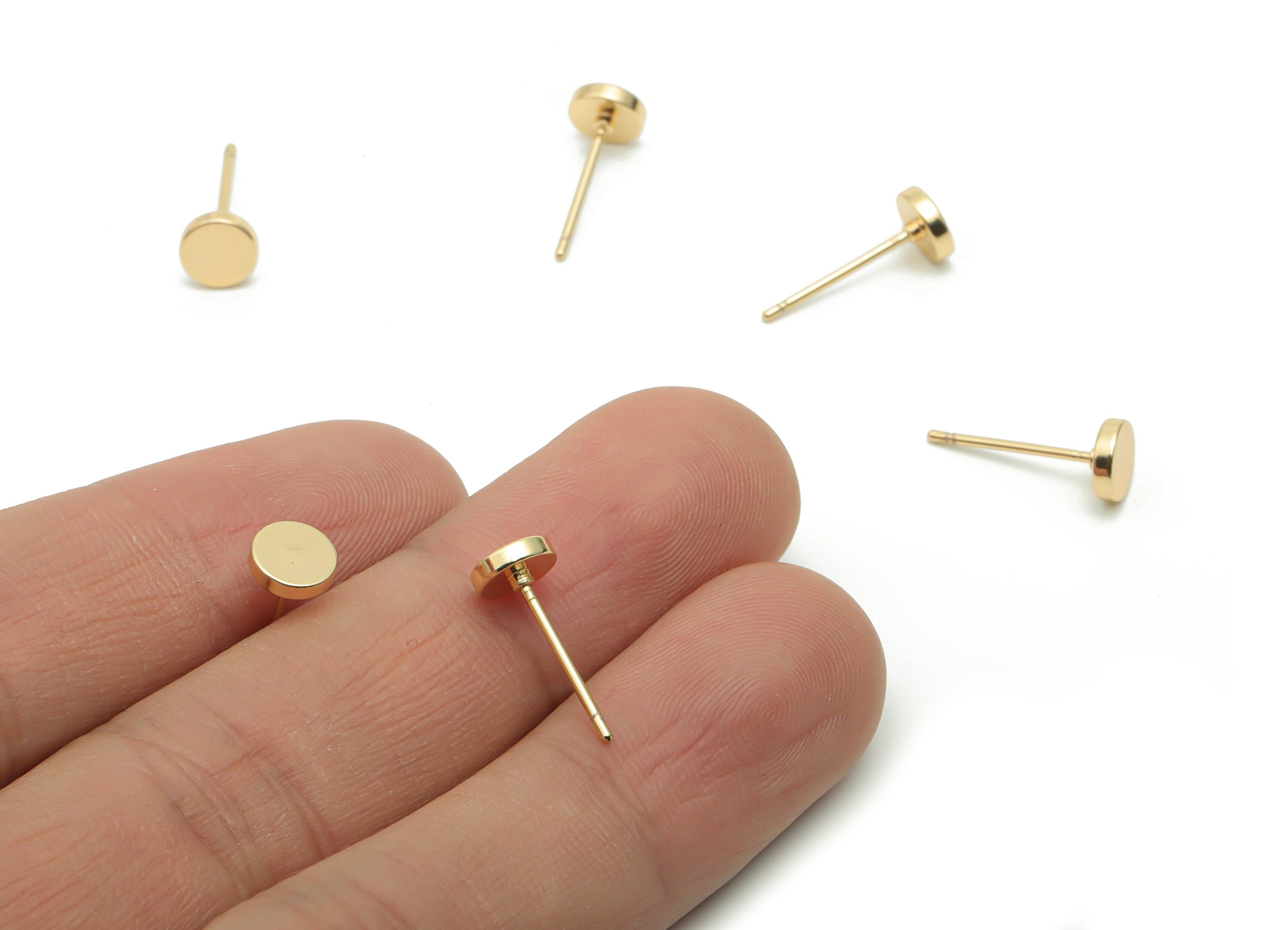 Brass Round Earring Post - Gold Circle Stud - 18K Real Gold Plated Brass - 316 Surgical Stainless Steel Stud - 5.98x5.98x1.4mm - RGP4208 - DOMEDBAZAAR