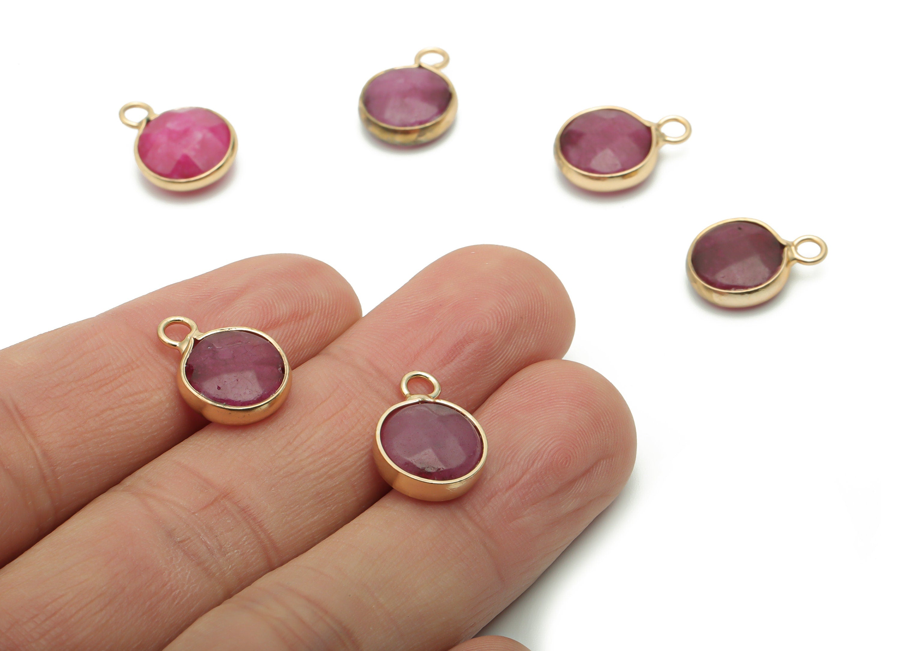 Rose Red Garnet Round Earring Charms - Brass Circle Pendant - Gold Tone Plated Brass – Jewelry Making Supplies - 15.65x11.6x5.67mm – NS1561 - DOMEDBAZAAR