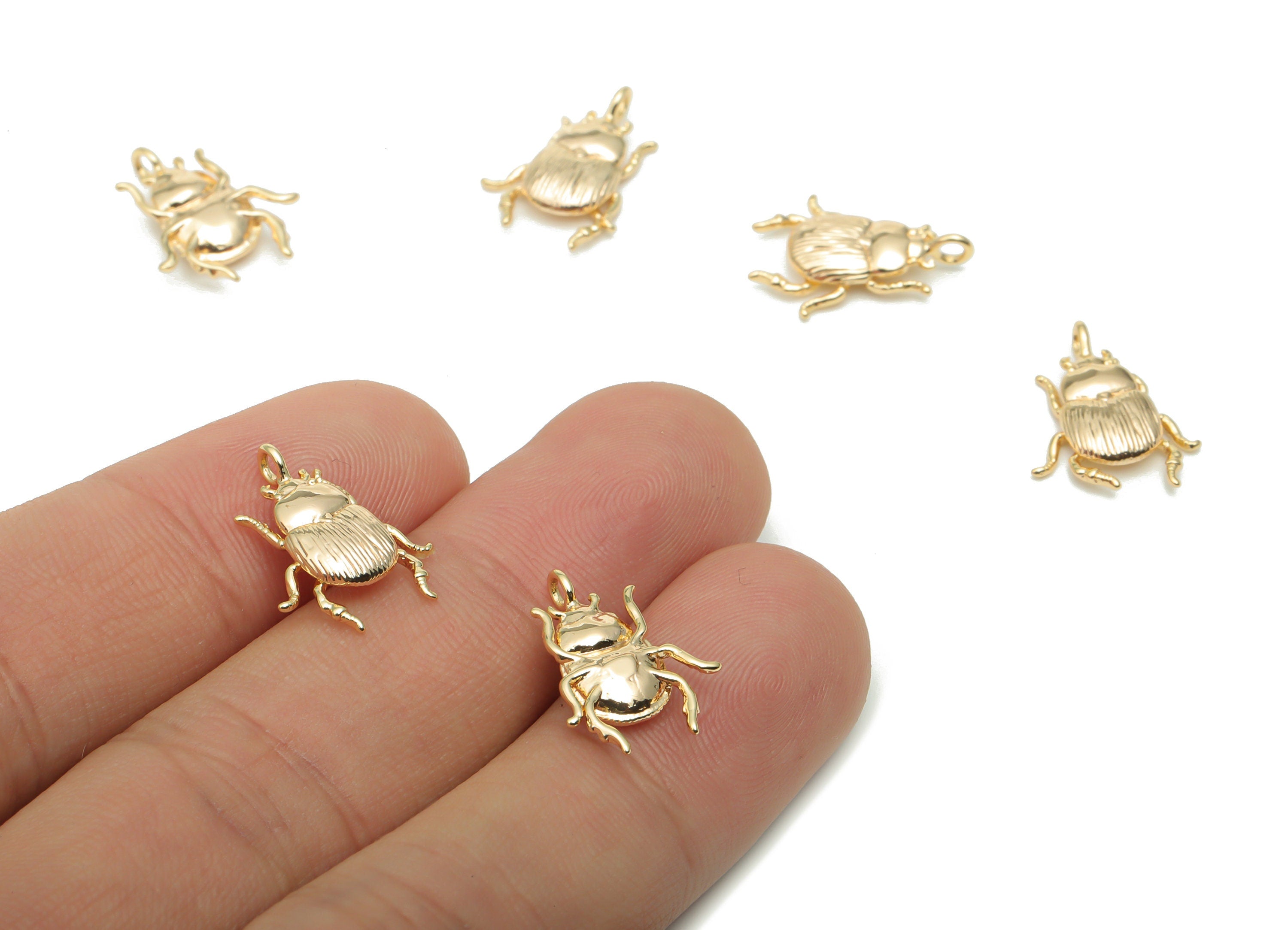 Brass Texture Beetle Earring Charms - Gold Insect Pendant - 18K Real Gold Plated Brass - Jewelry Supplies - 16.94x12.92x2.97mm - RGP4289 - DOMEDBAZAAR