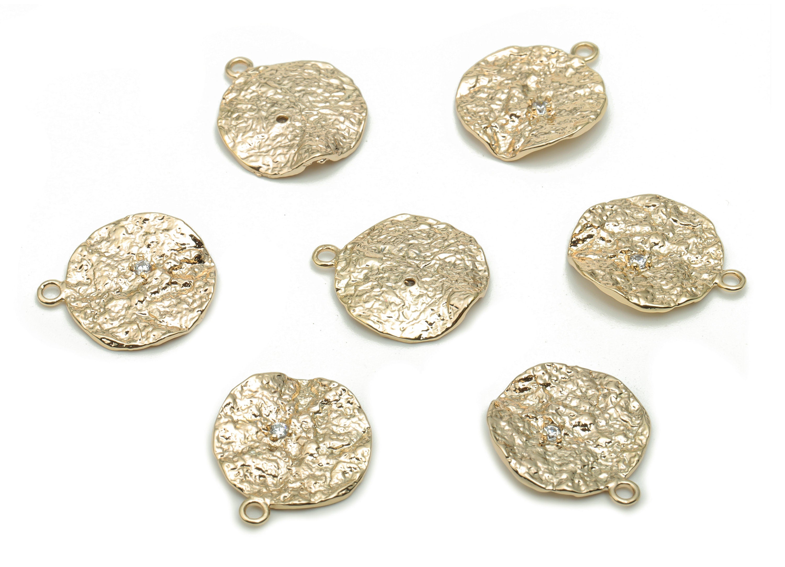 Brass Spotty Round Charms With Zircons - Gold Circle Pendant - 18K Real Gold Plated Brass - Jewelry Supplies - 17.05x14.7x1.85mm - RGP4288 - DOMEDBAZAAR