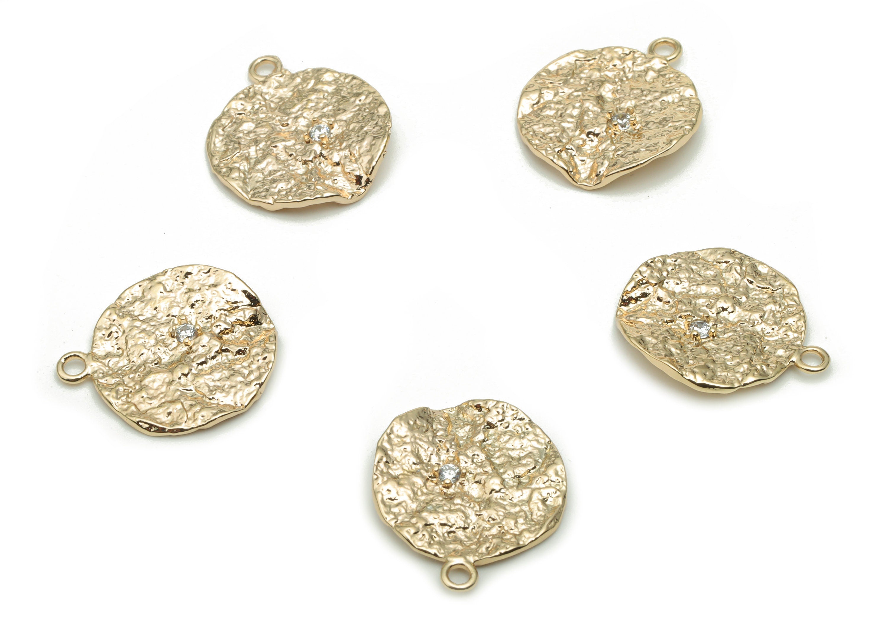 Brass Spotty Round Charms With Zircons - Gold Circle Pendant - 18K Real Gold Plated Brass - Jewelry Supplies - 17.05x14.7x1.85mm - RGP4288 - DOMEDBAZAAR