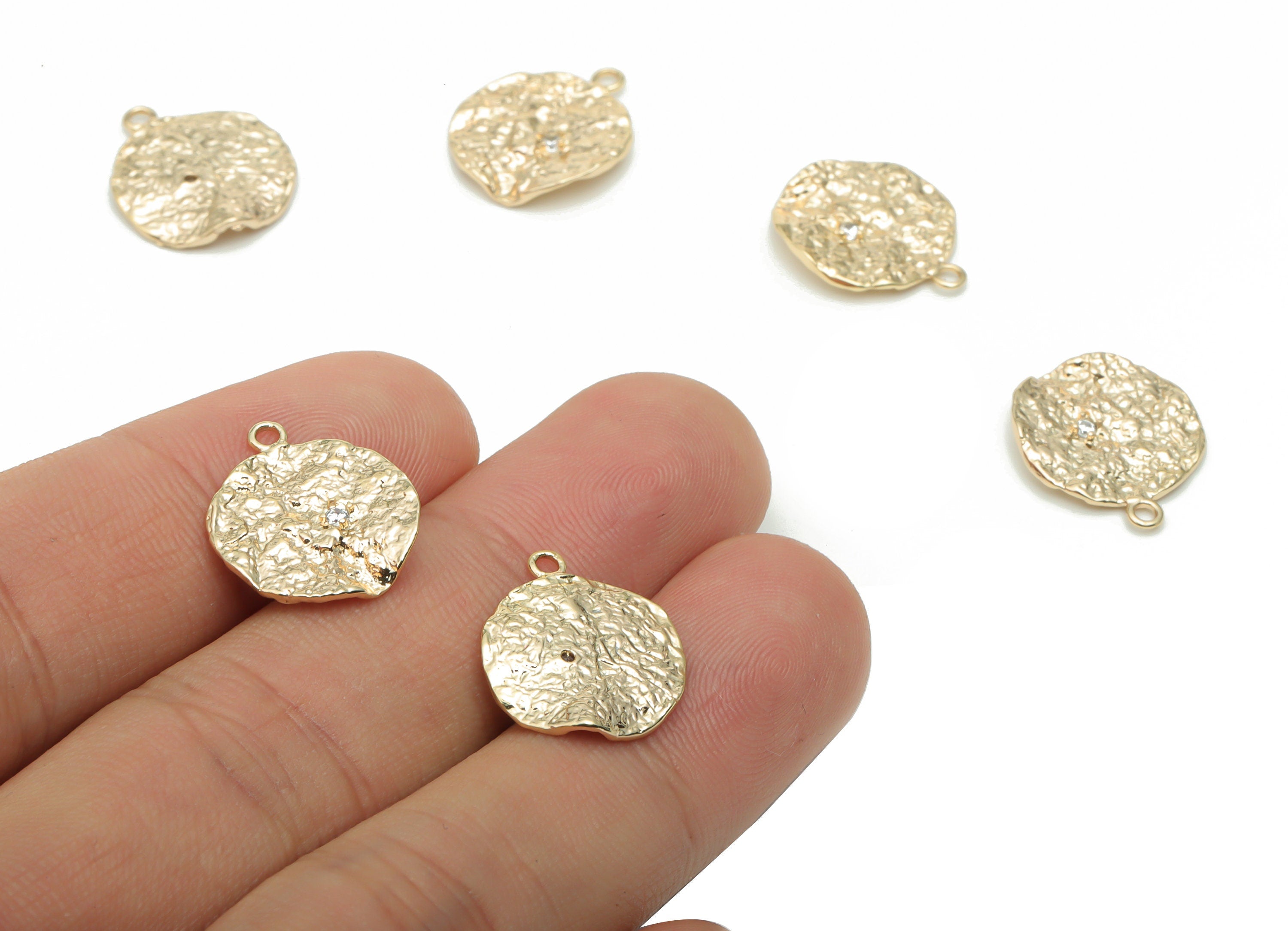 Brass Spotty Round Charms With Zircons - Gold Circle Pendant - 18K Real Gold Plated Brass - Jewelry Supplies - 17.05x14.7x1.85mm - RGP4288 - DOMEDBAZAAR