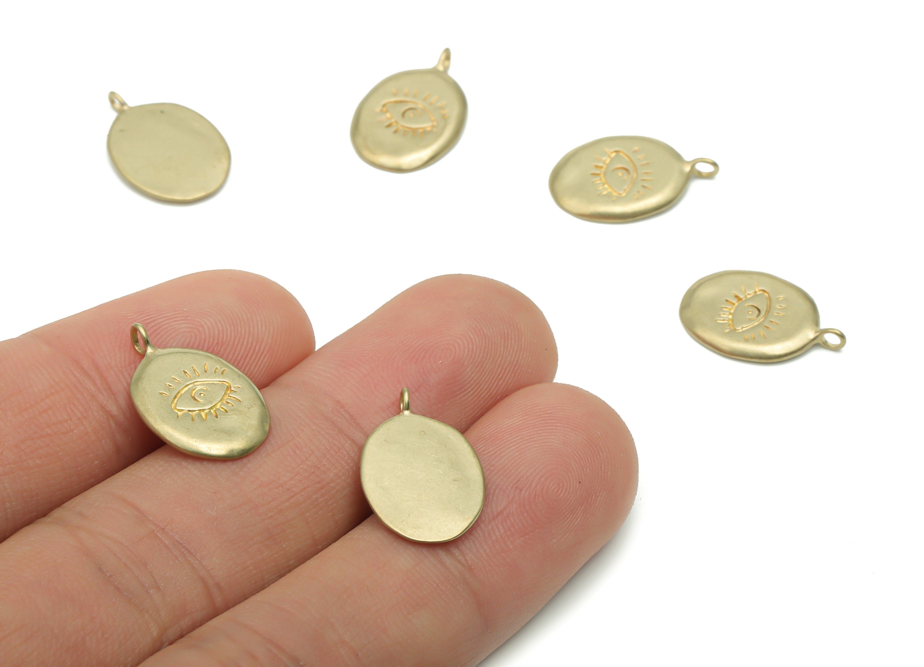 Brass Oval Eye Earring Charms - Raw Brass Eyelashes Oval Pendant - DIY Jewelry Making Supplies - 17.36x11.16x1.34mm - PP5099 - DOMEDBAZAAR