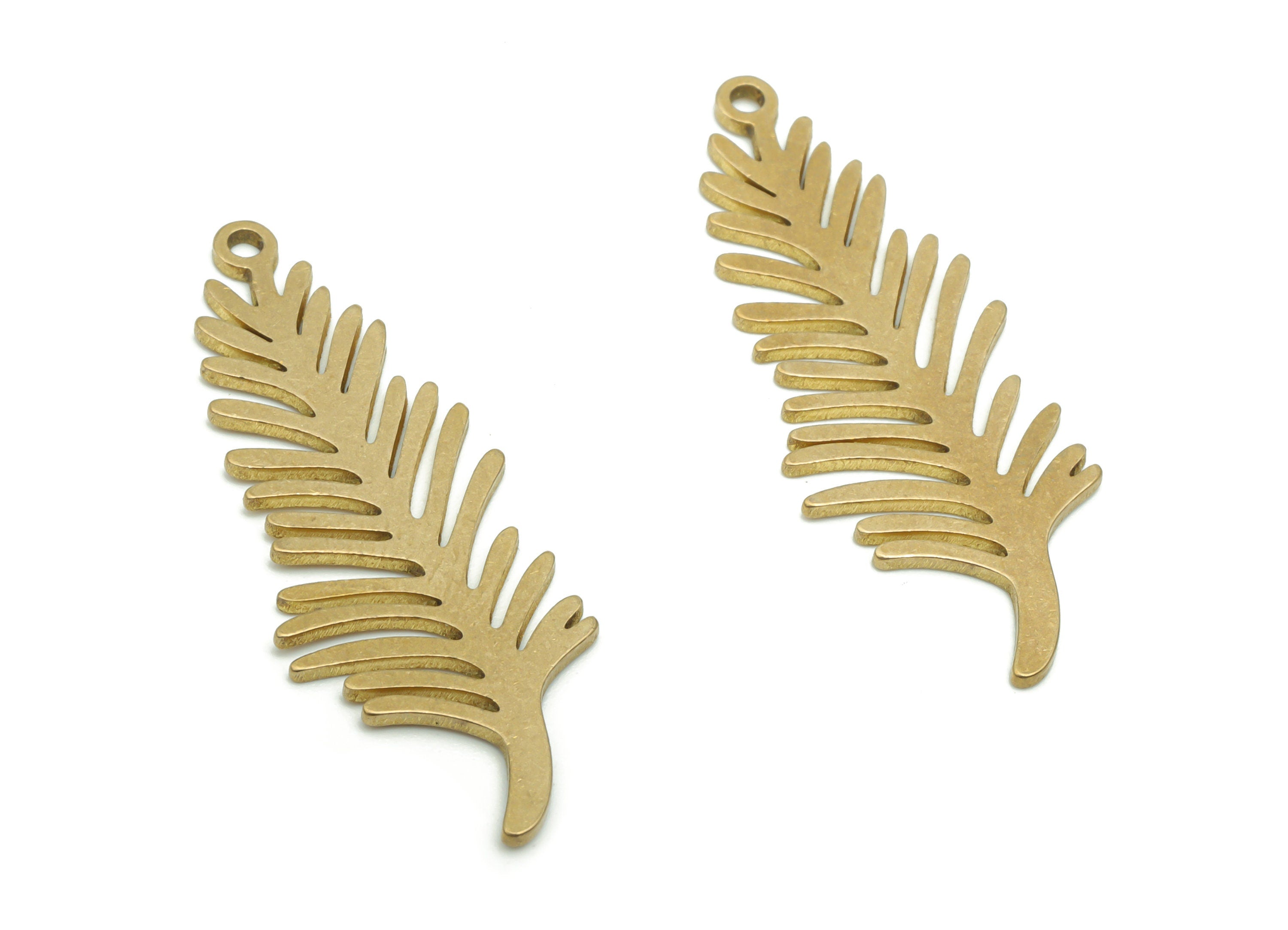 Brass Branch Earring Charms - Raw Brass Leafs Pendant - DIY Jewelry Making Supplies - 34.62x13.2x0.88mm - PPA1032 - DOMEDBAZAAR