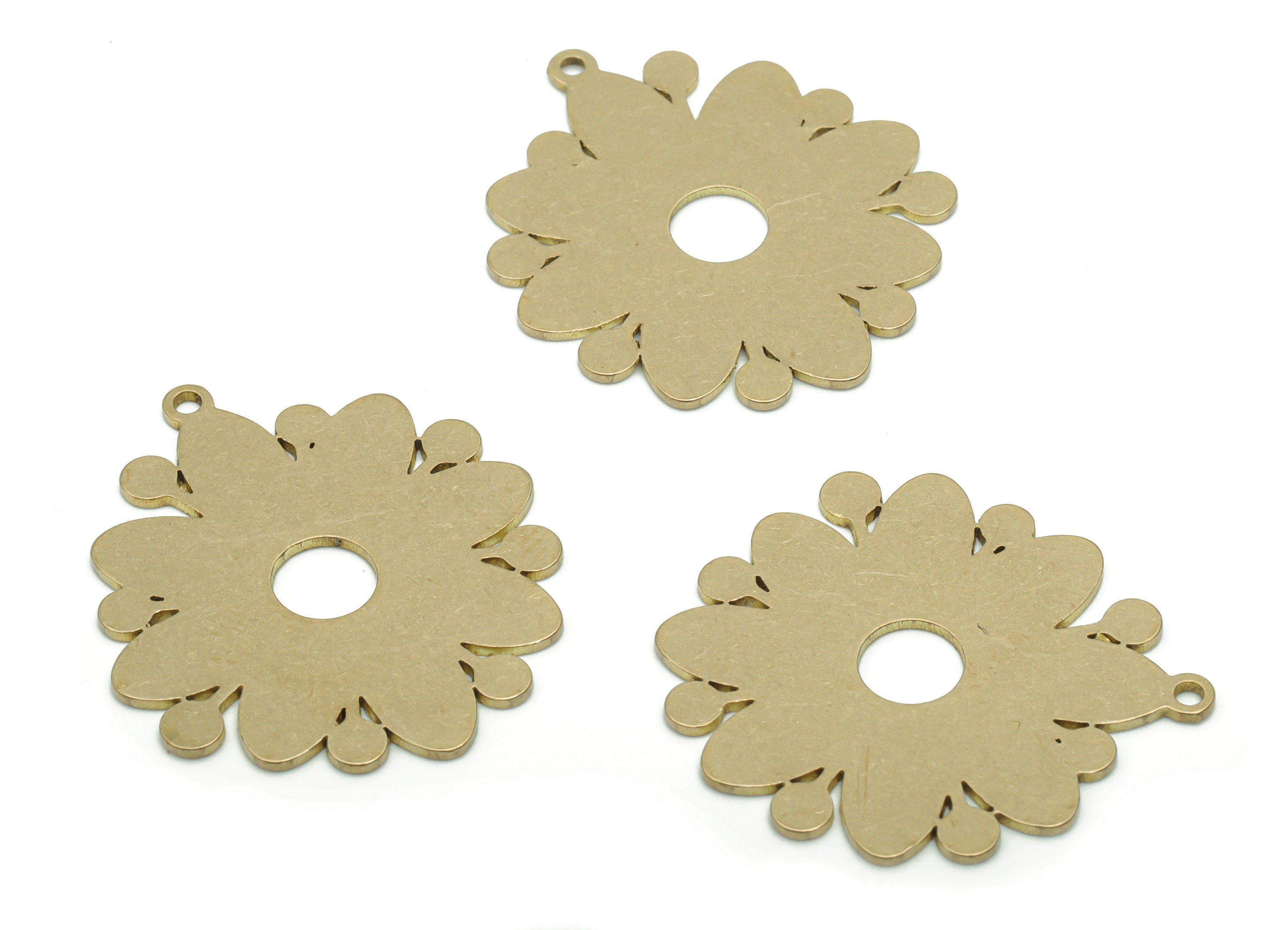 Brass Flower Earring Charms - Raw Brass Flower Pendant - DIY Jewelry Making Supplies - 29.77x26.06x0.76mm - PPA1213 - DOMEDBAZAAR