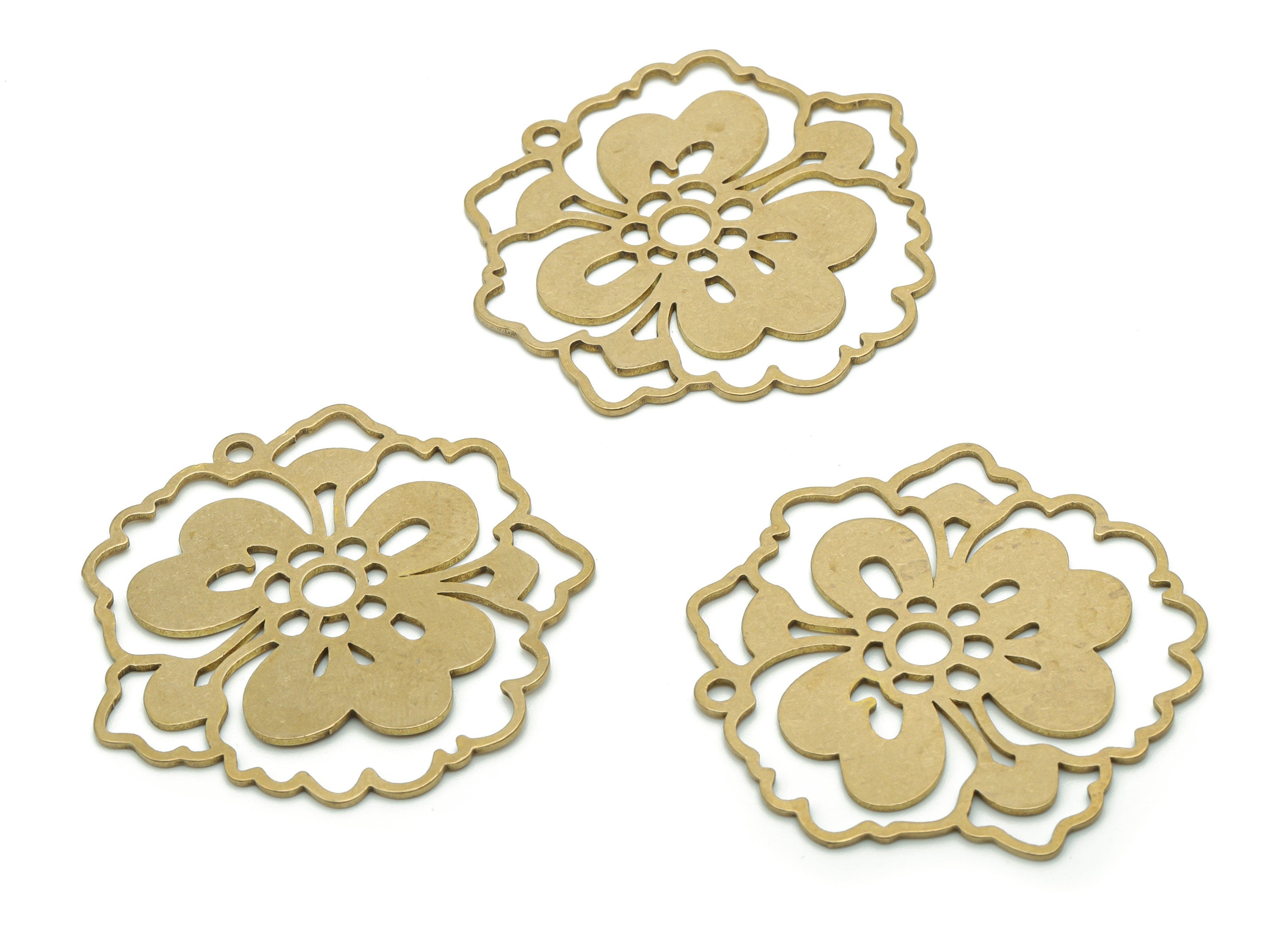 Brass Flower Sun Earring Charms - Raw Brass Sun Flower Pendant - DIY Jewelry Making Supplies - 37.88x35.85x0.75mm - PPA0808 - DOMEDBAZAAR