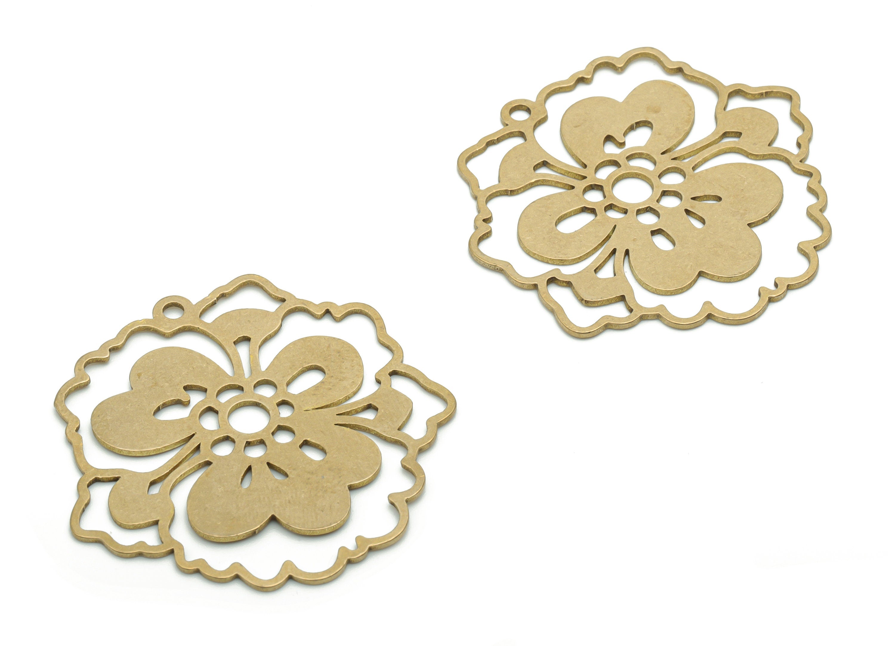 Brass Flower Sun Earring Charms - Raw Brass Sun Flower Pendant - DIY Jewelry Making Supplies - 37.88x35.85x0.75mm - PPA0808 - DOMEDBAZAAR