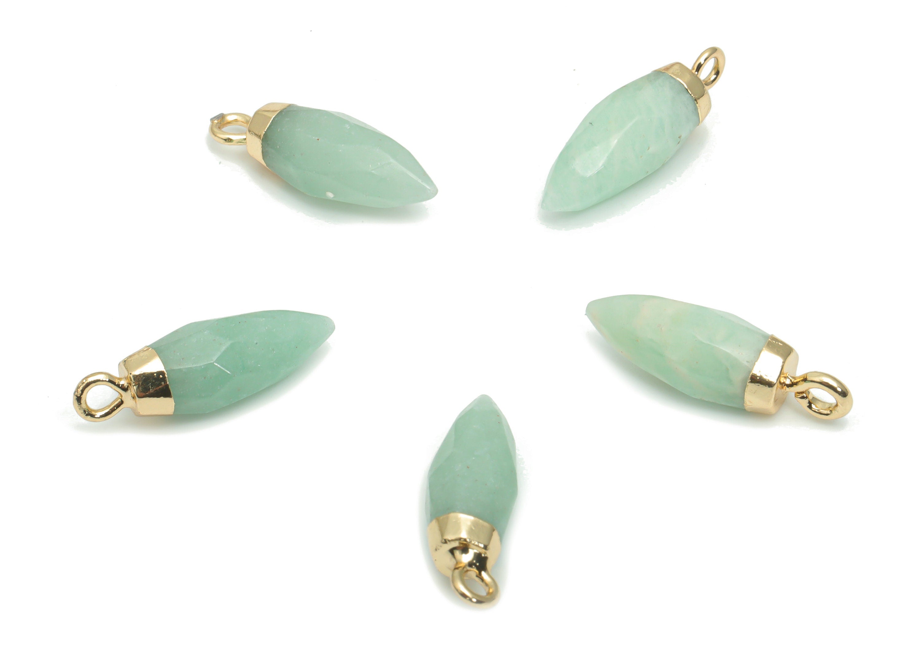 Aventurine Faceted Spike Charms - Brass Stick Pendant - Natural Stone - Gold Tone Plated Brass – Jewelry Supplies - 19.03x6.09x6mm – NS1621A - DOMEDBAZAAR