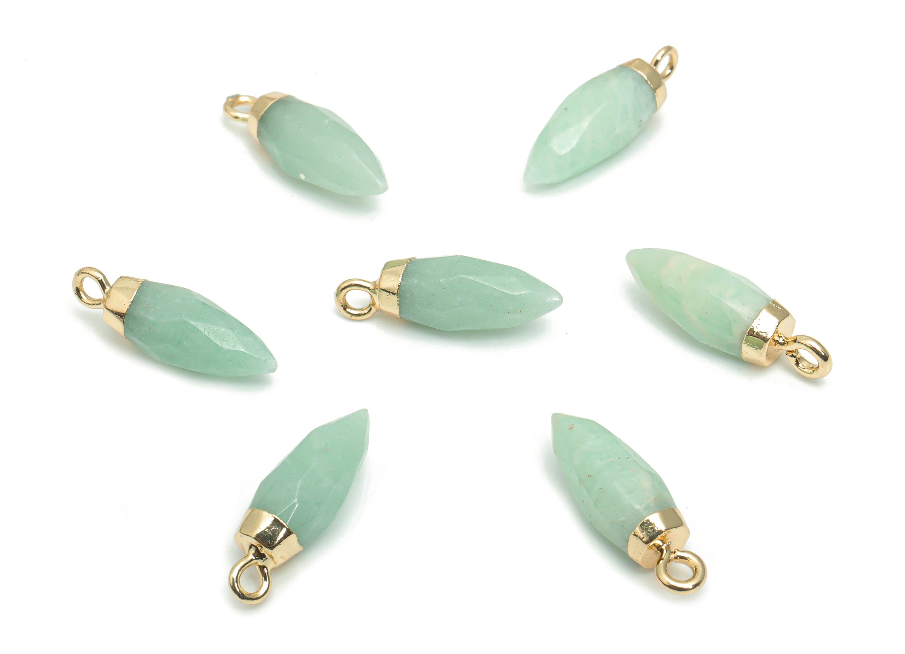 Aventurine Faceted Spike Charms - Brass Stick Pendant - Natural Stone - Gold Tone Plated Brass – Jewelry Supplies - 19.03x6.09x6mm – NS1621A - DOMEDBAZAAR