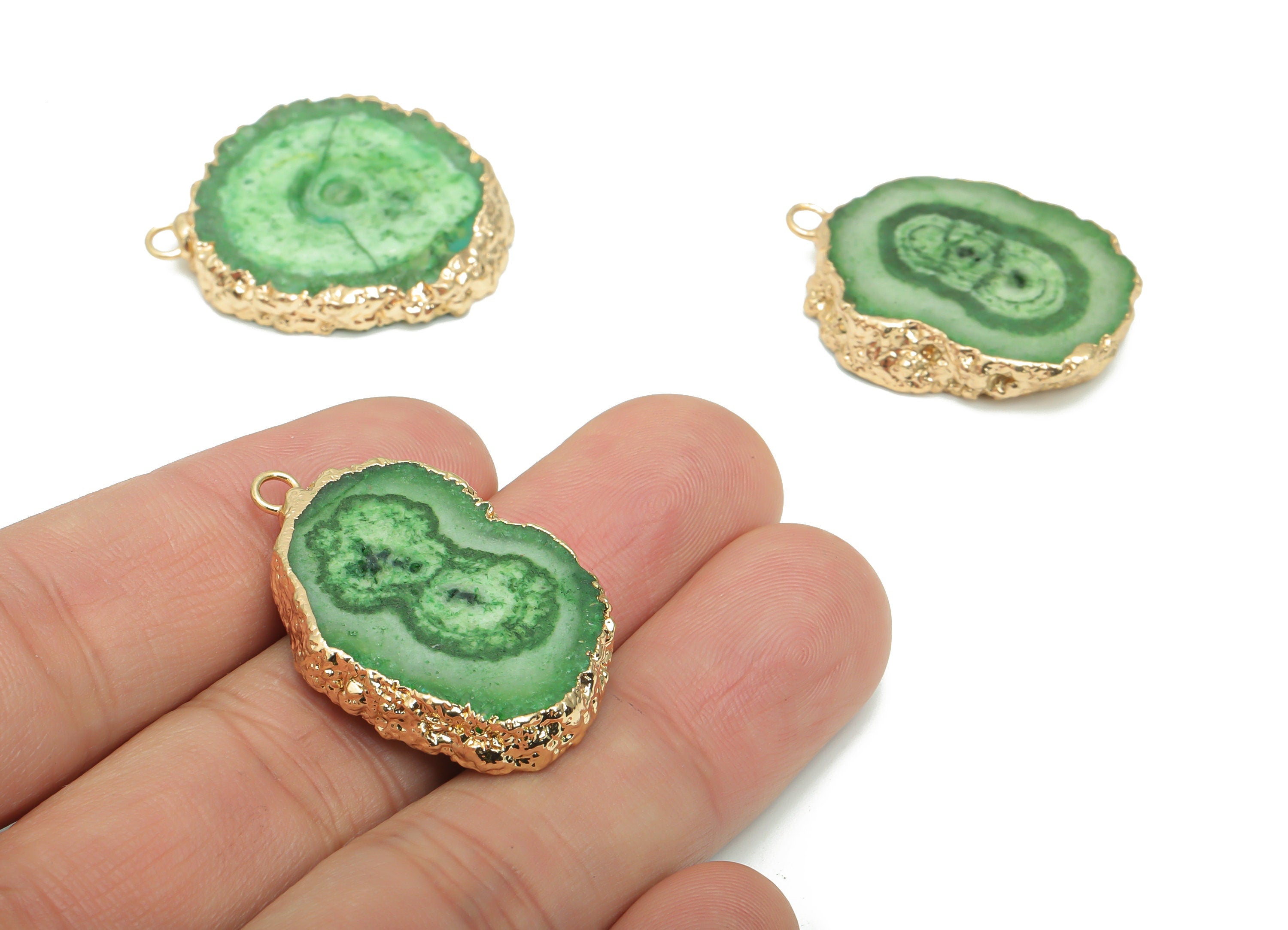 Crystal Flower Round Earring Charms - Brass Wire Circle Pendant - Natural Stone - Gold Tone Plated Brass – 32.17x23.14x5.82mm – NS1599A - DOMEDBAZAAR