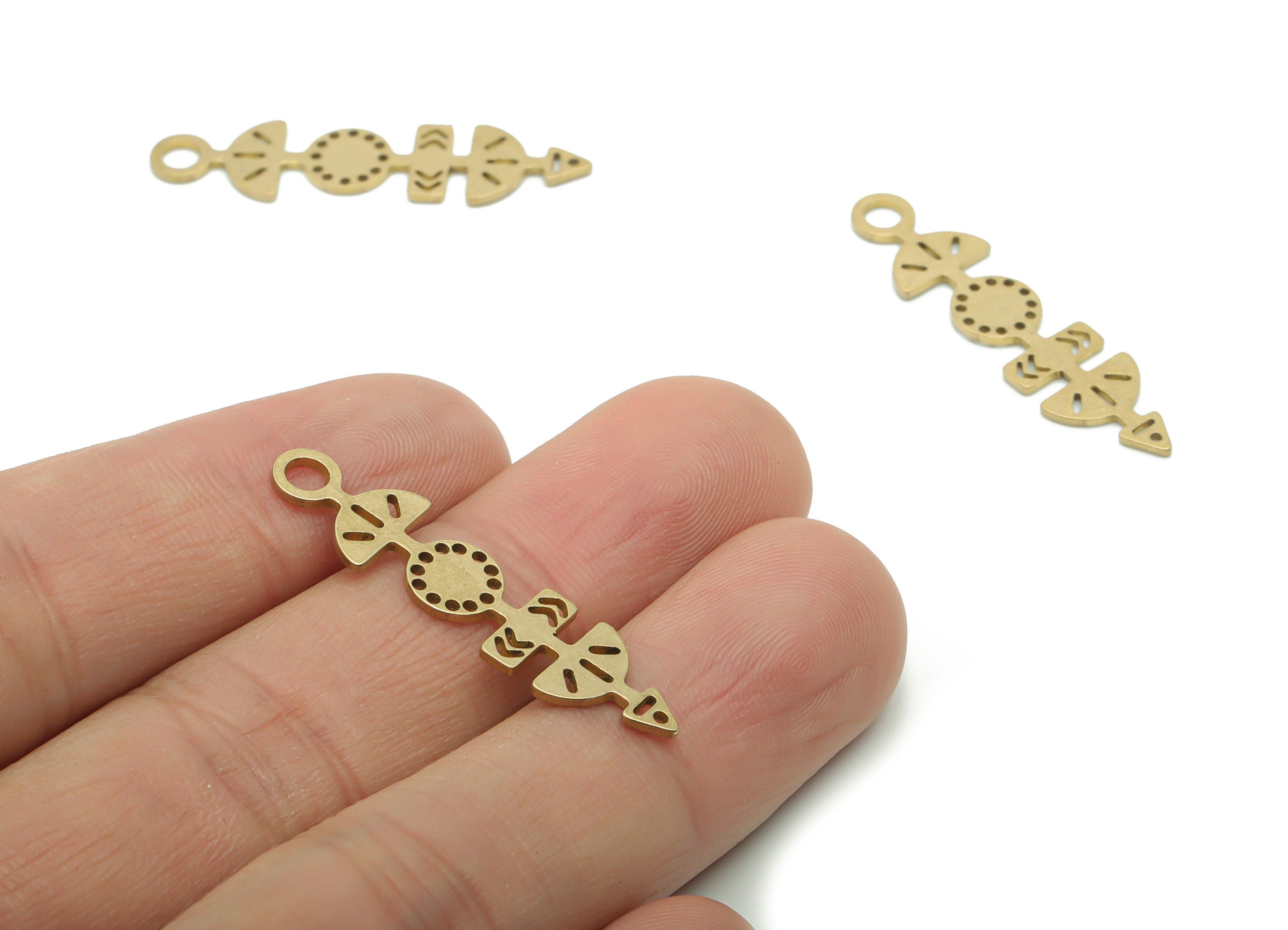 Brass Semicircle Round Arrow Earring Charms - Raw Brass Rectangle Half Moon Pendant - Jewelry Making Supplies - 34.67x8.65x0.8mm - PPA1239 - DOMEDBAZAAR