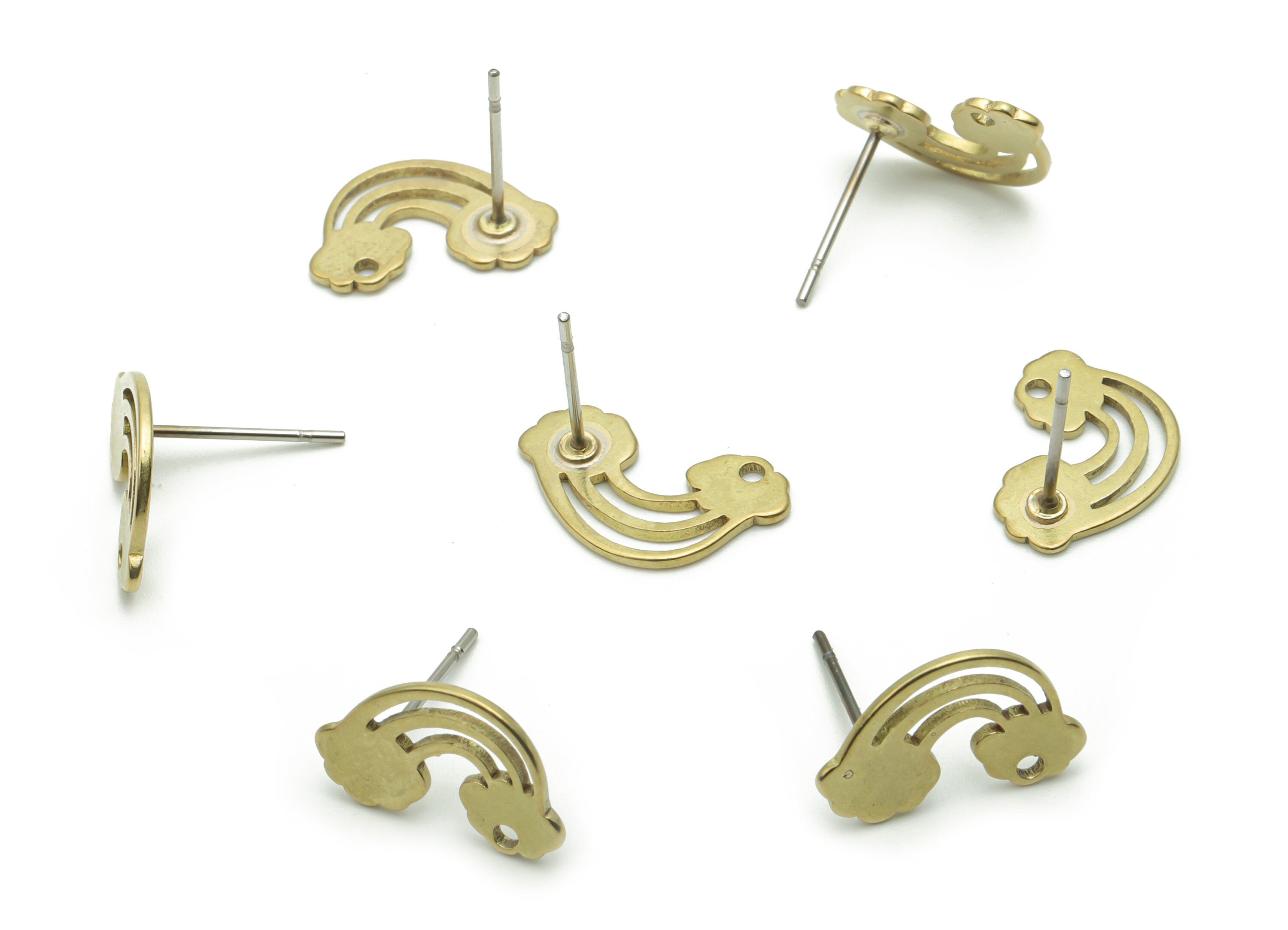 Brass Rainbow Earring Stud - Raw Brass Rainbow Earring Post - 316 Surgical Stainless Steel Stud - Jewelry Supplies - 14.5x9.4x0.9mm - PP5097 - DOMEDBAZAAR
