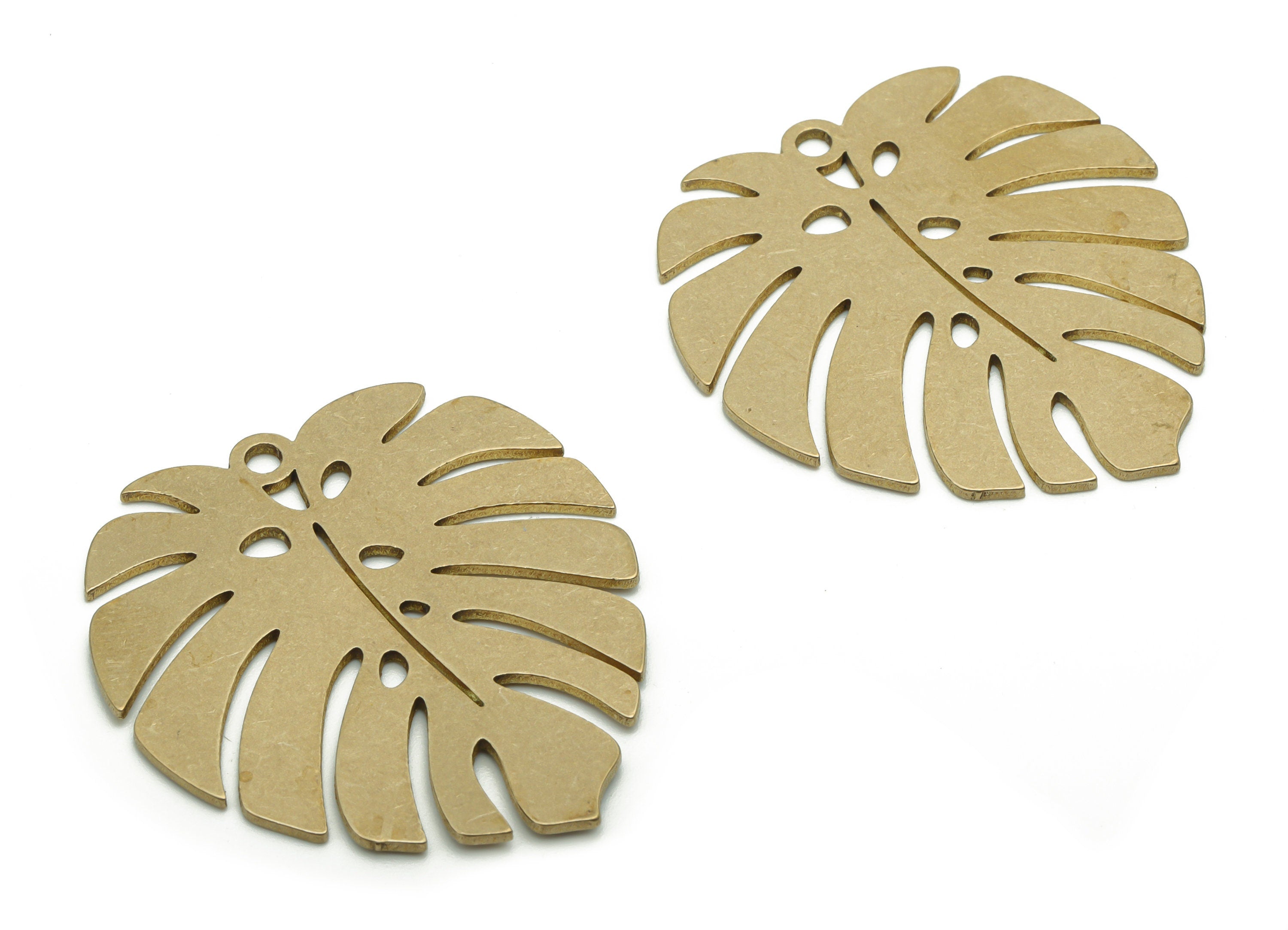 Brass Monstera Earring Charms - Raw Brass Leaf Pendant - DIY Jewelry Making Supplies - 33.58x31.02x0.89mm - PPZ0142 - DOMEDBAZAAR