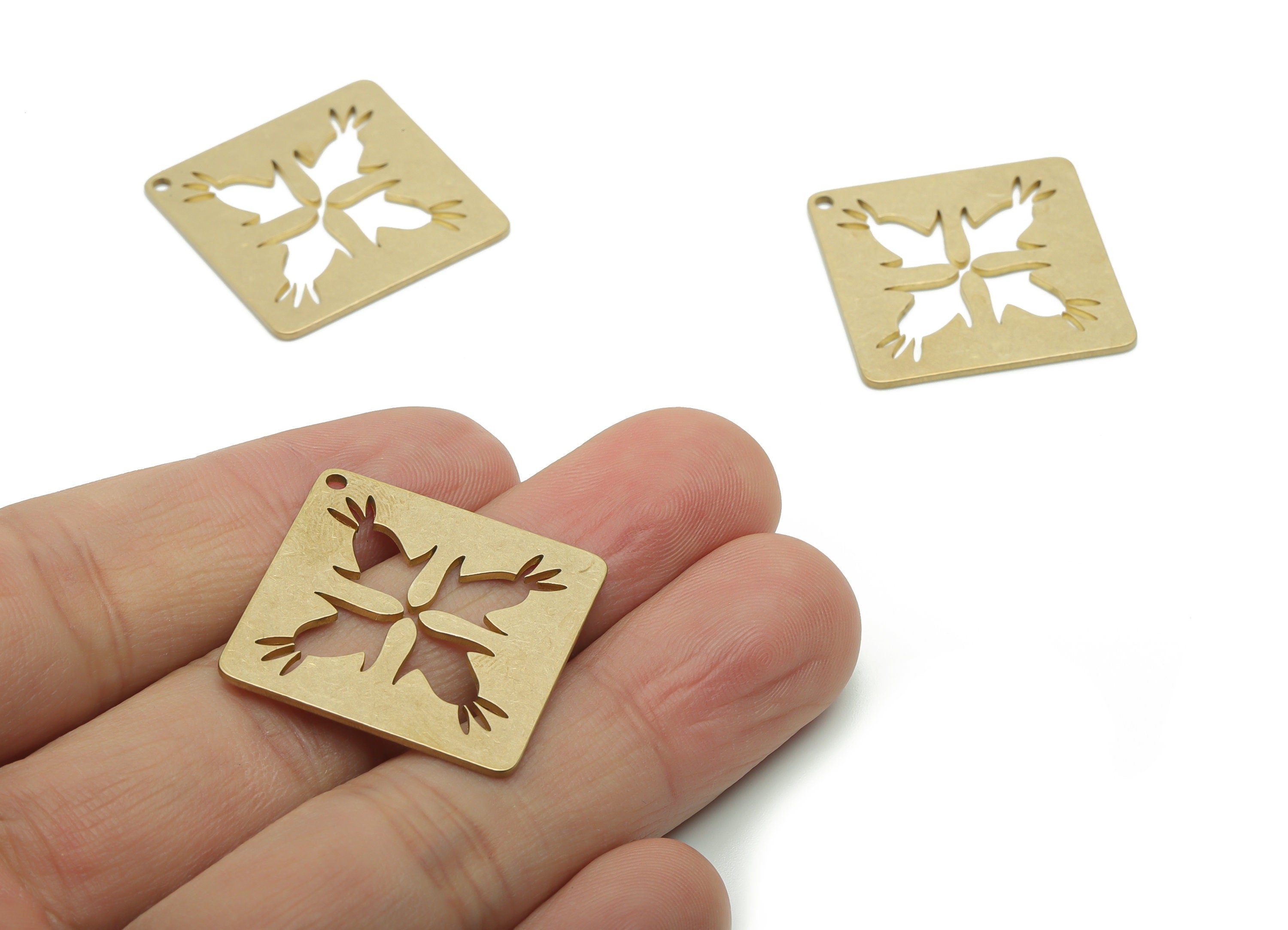 Brass Square Leafs Earring Charms - Raw Brass Leafs Square Pendant - Jewelry Making Supplies - 34.78x36.68x0.86mm - PPA1001Y - DOMEDBAZAAR