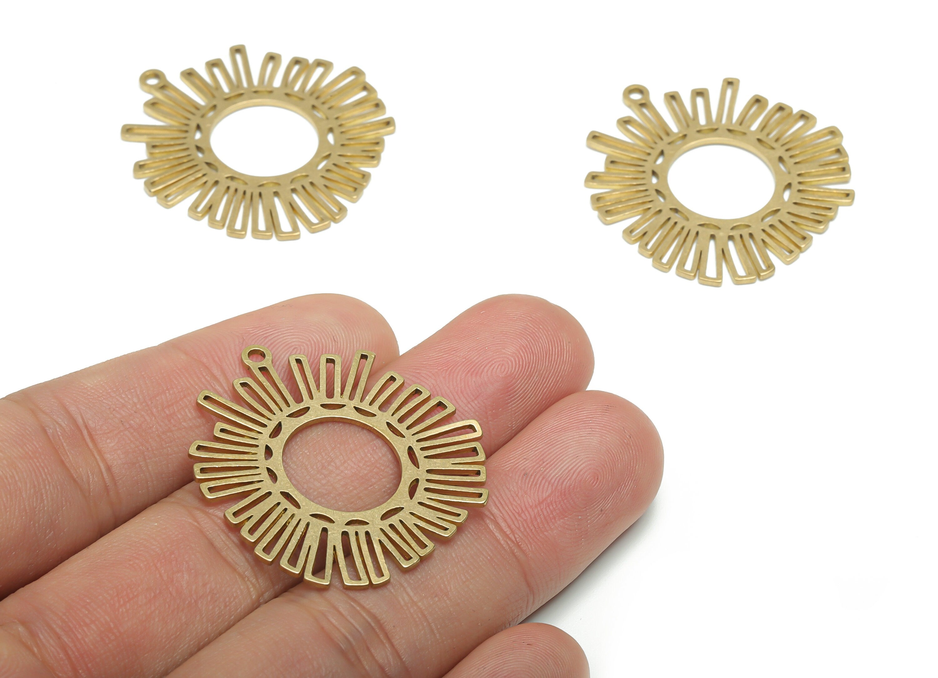 Brass Sun Earring Charms - Raw Brass Sun Pendant - DIY Jewelry Making Supplies - 35.69x32x0.84mm - PPA1089 - DOMEDBAZAAR