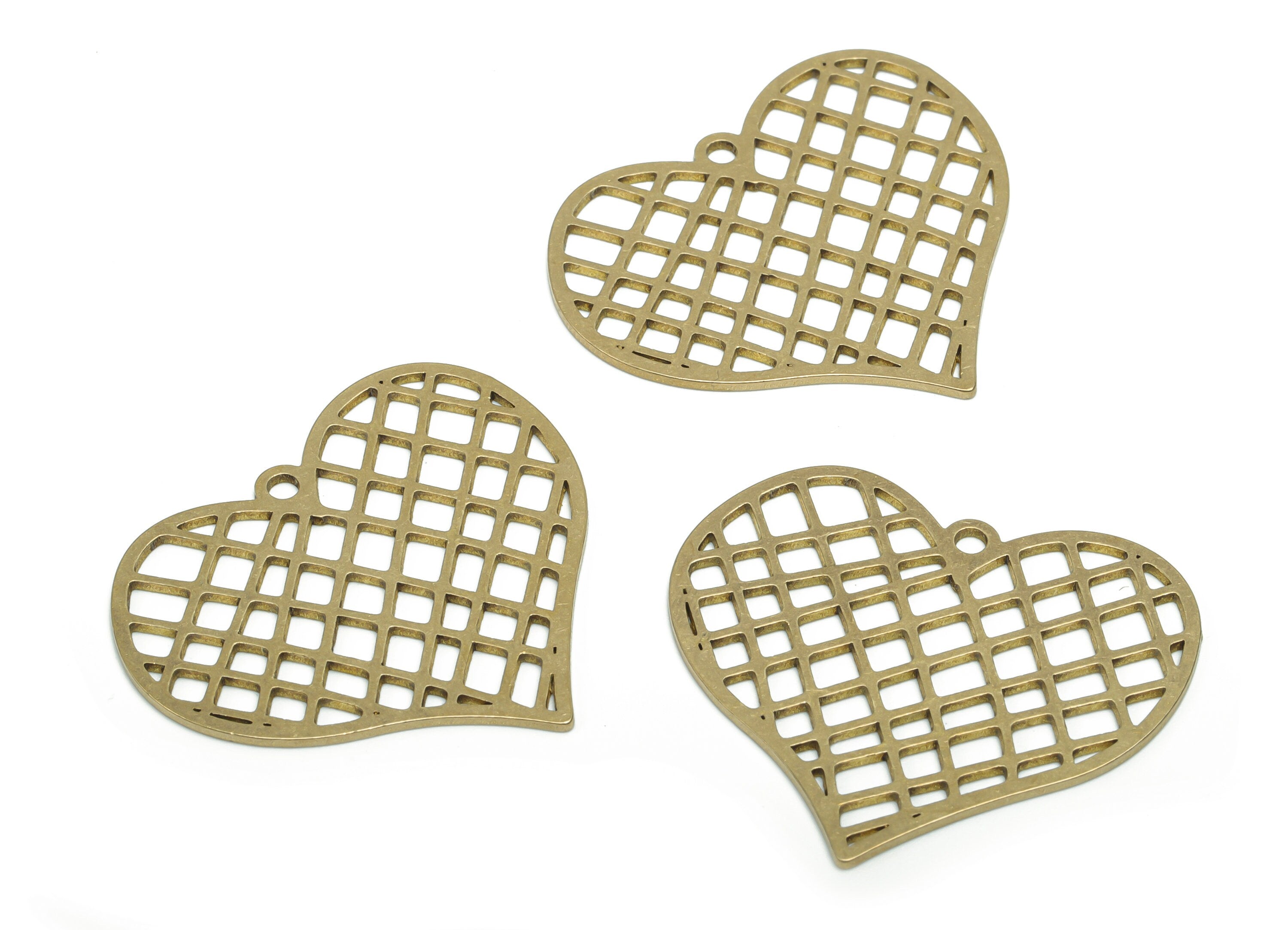 Brass Hollow Heart Earring Charms - Raw Brass Hollow Heart Pendant - DIY Jewelry Making Supplies - 34.86x31.19x0.87mm - PPA1331 - DOMEDBAZAAR