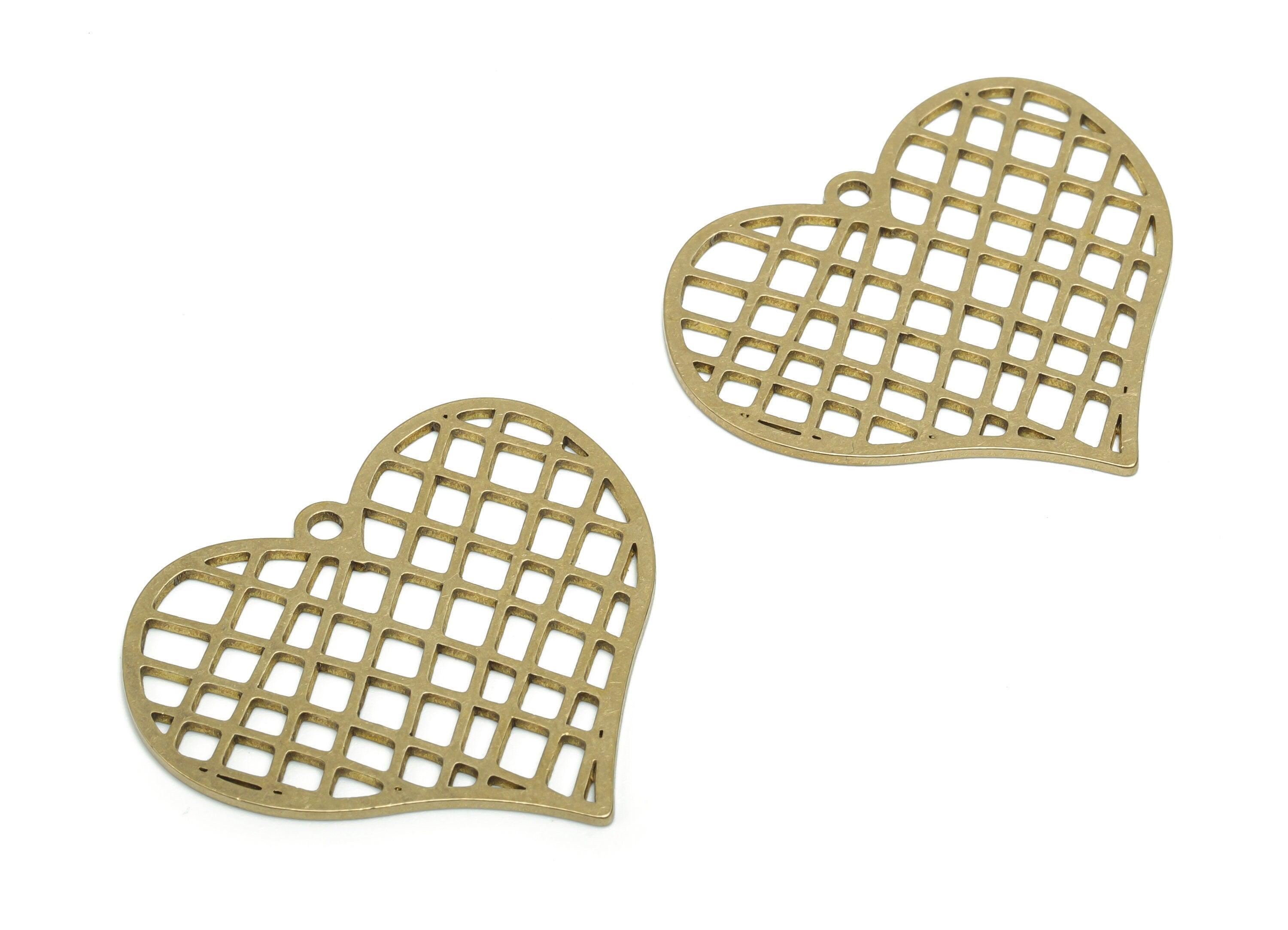 Brass Hollow Heart Earring Charms - Raw Brass Hollow Heart Pendant - DIY Jewelry Making Supplies - 34.86x31.19x0.87mm - PPA1331 - DOMEDBAZAAR