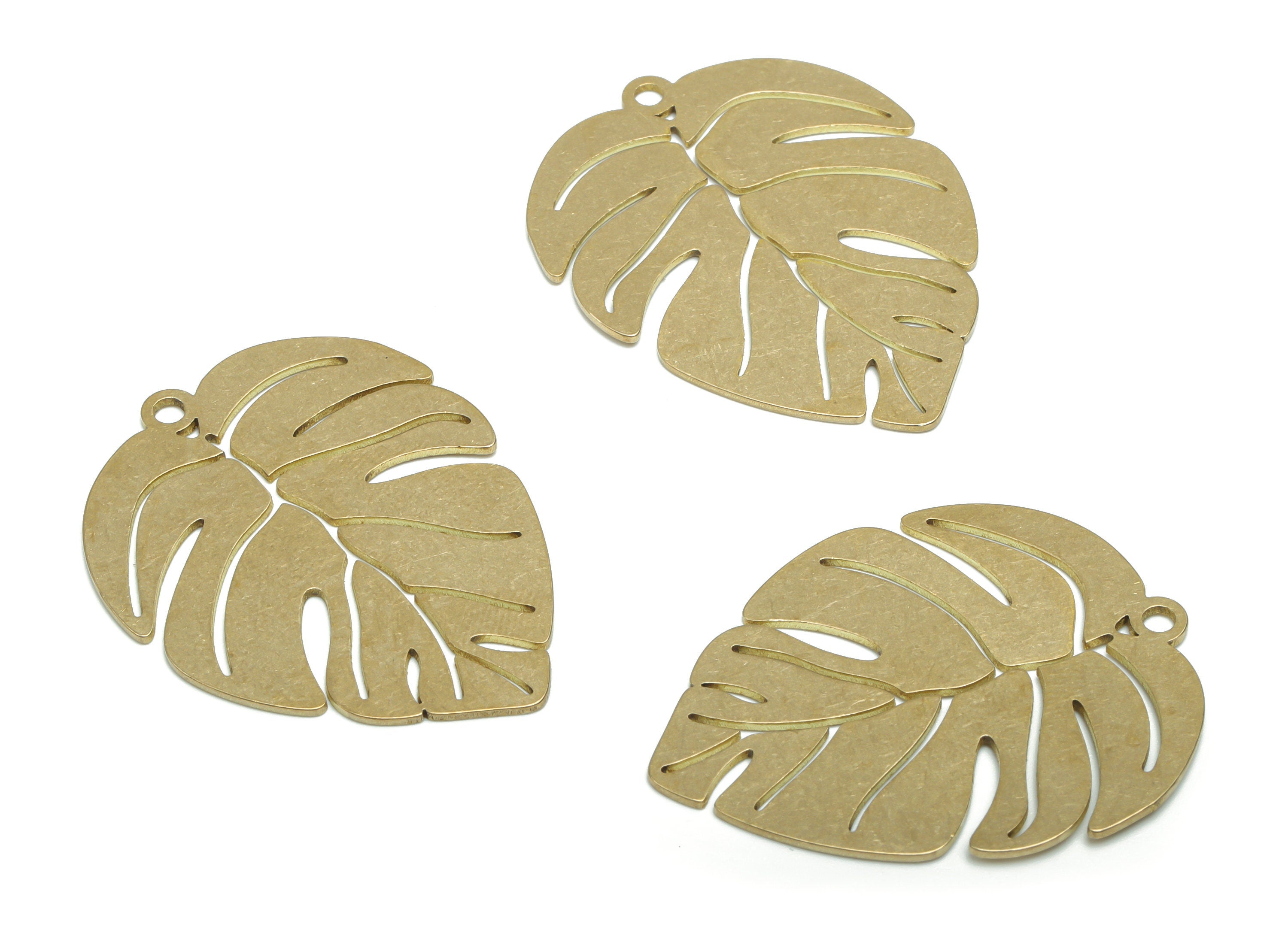 Brass Monstera Earring Charms - Raw Brass Leaf Pendant - DIY Jewelry Making Supplies - 36.93x28.95x0.77mm - PPA1109 - DOMEDBAZAAR