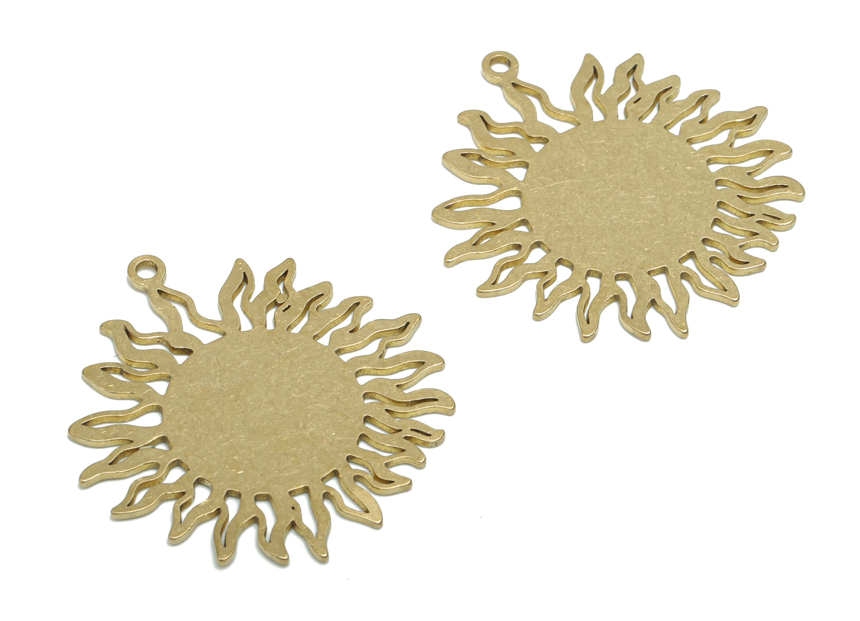 Stamping Blank - Brass Sun Earring Charms - Raw Brass Sun Pendant - DIY Jewelry Making Supplies - 35.76x34.39x0.84mm - PPA1076 - DOMEDBAZAAR