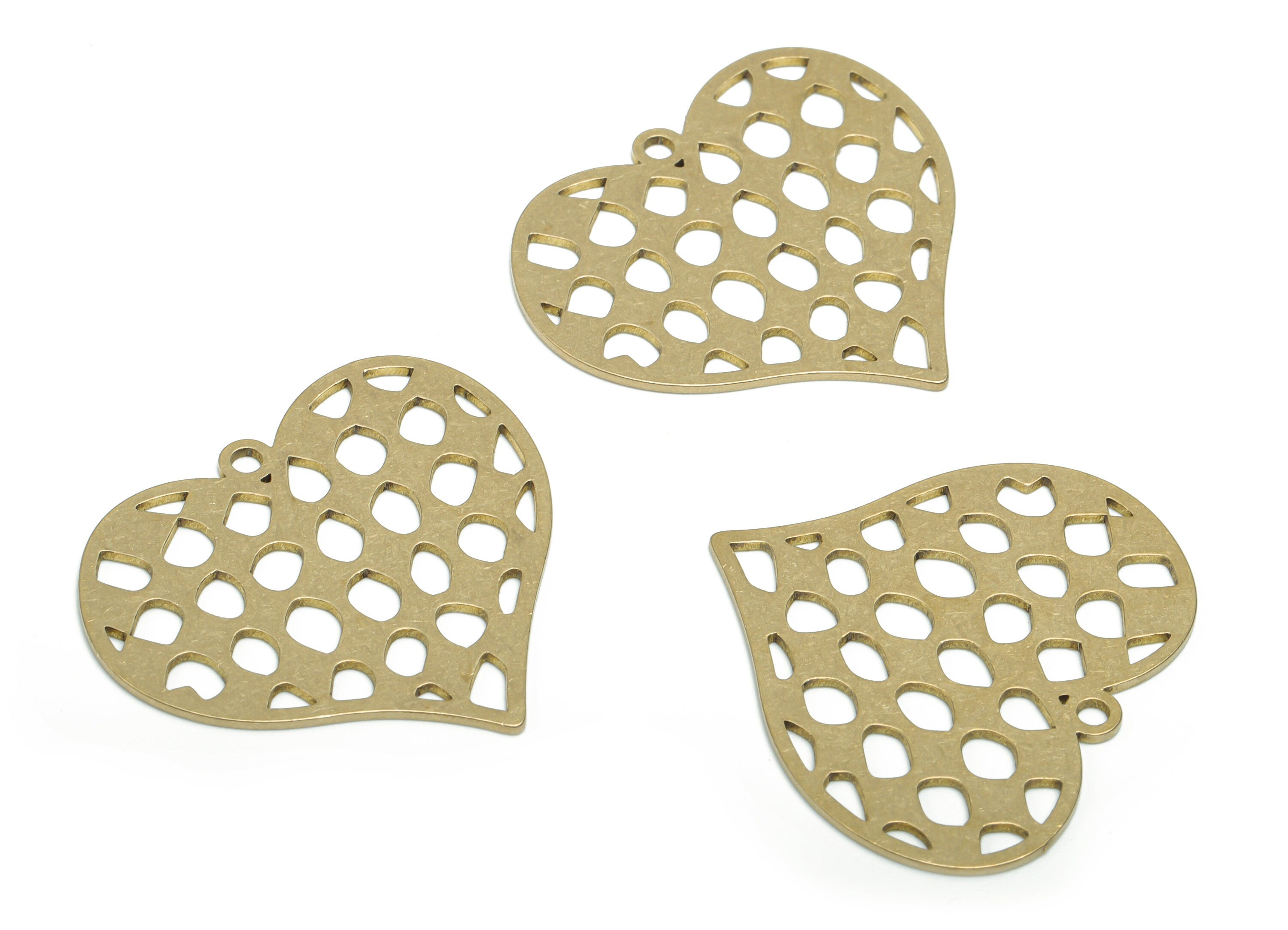 Brass Bubble Heart Earring Charms - Raw Brass Bubble Heart Pendant - DIY Jewelry Making Supplies - 29.15x34.76x0.82mm - PPA1333 - DOMEDBAZAAR