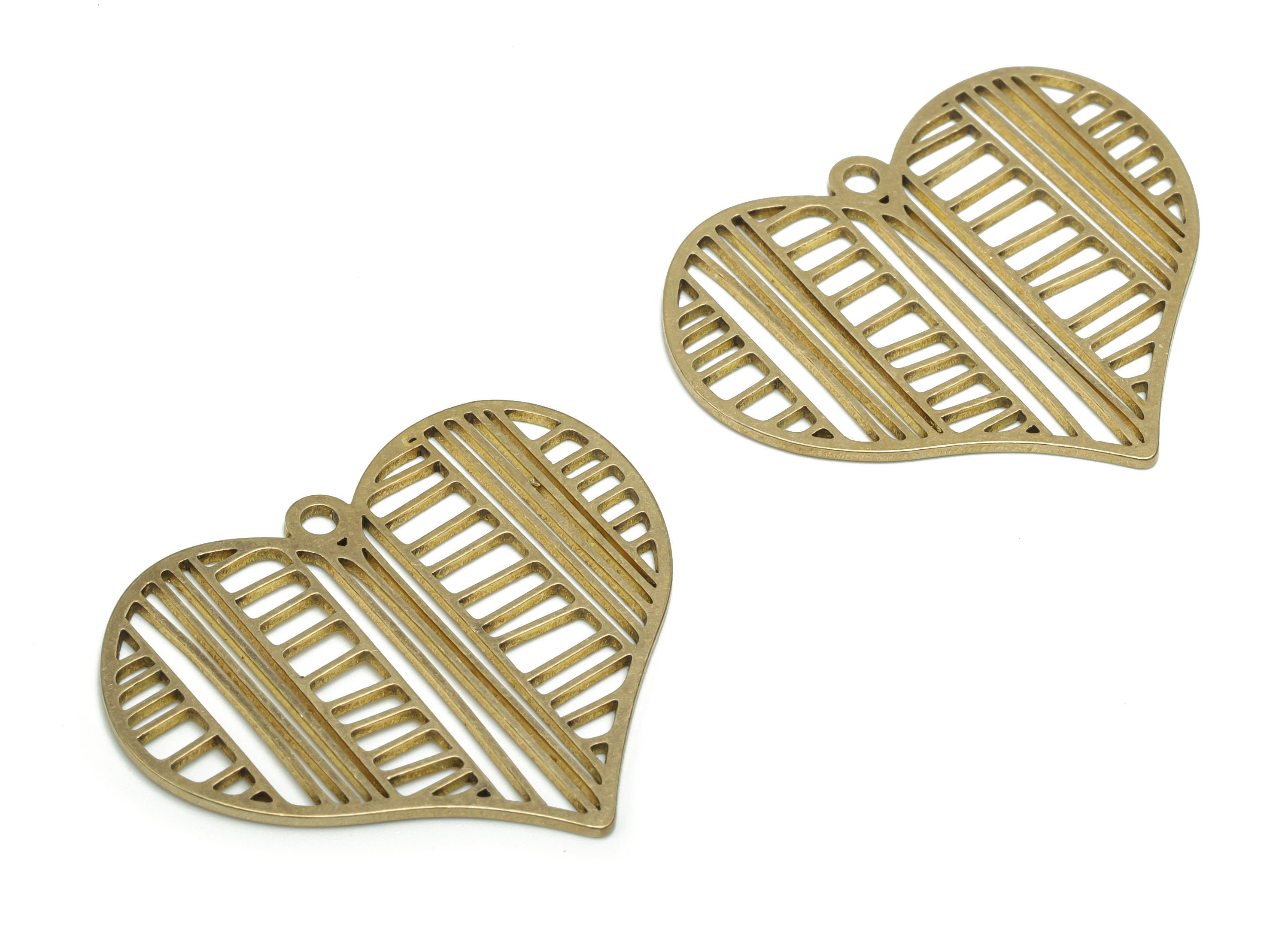 Brass Grid Heart Earring Charms - Raw Brass Grid Heart Pendant - DIY Jewelry Making Supplies - 34.72x31.24x0.83mm - PPA1335 - DOMEDBAZAAR