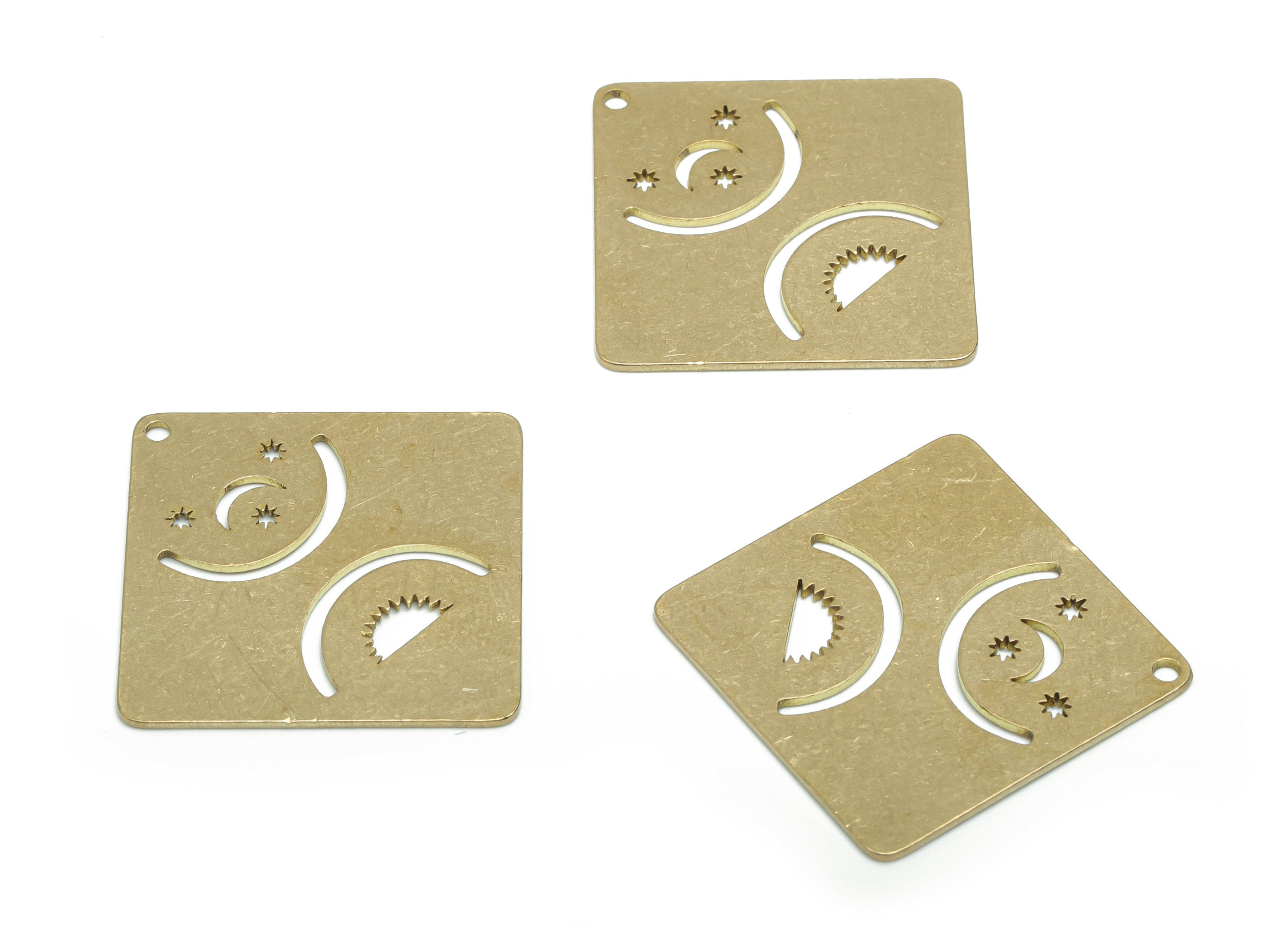 Brass Square Moon Planet Earring Charms - Raw Brass Crescent Sun Square Pendant - Jewelry Making Supplies - 34.84x34.69x0.75mm - PPA1009 - DOMEDBAZAAR