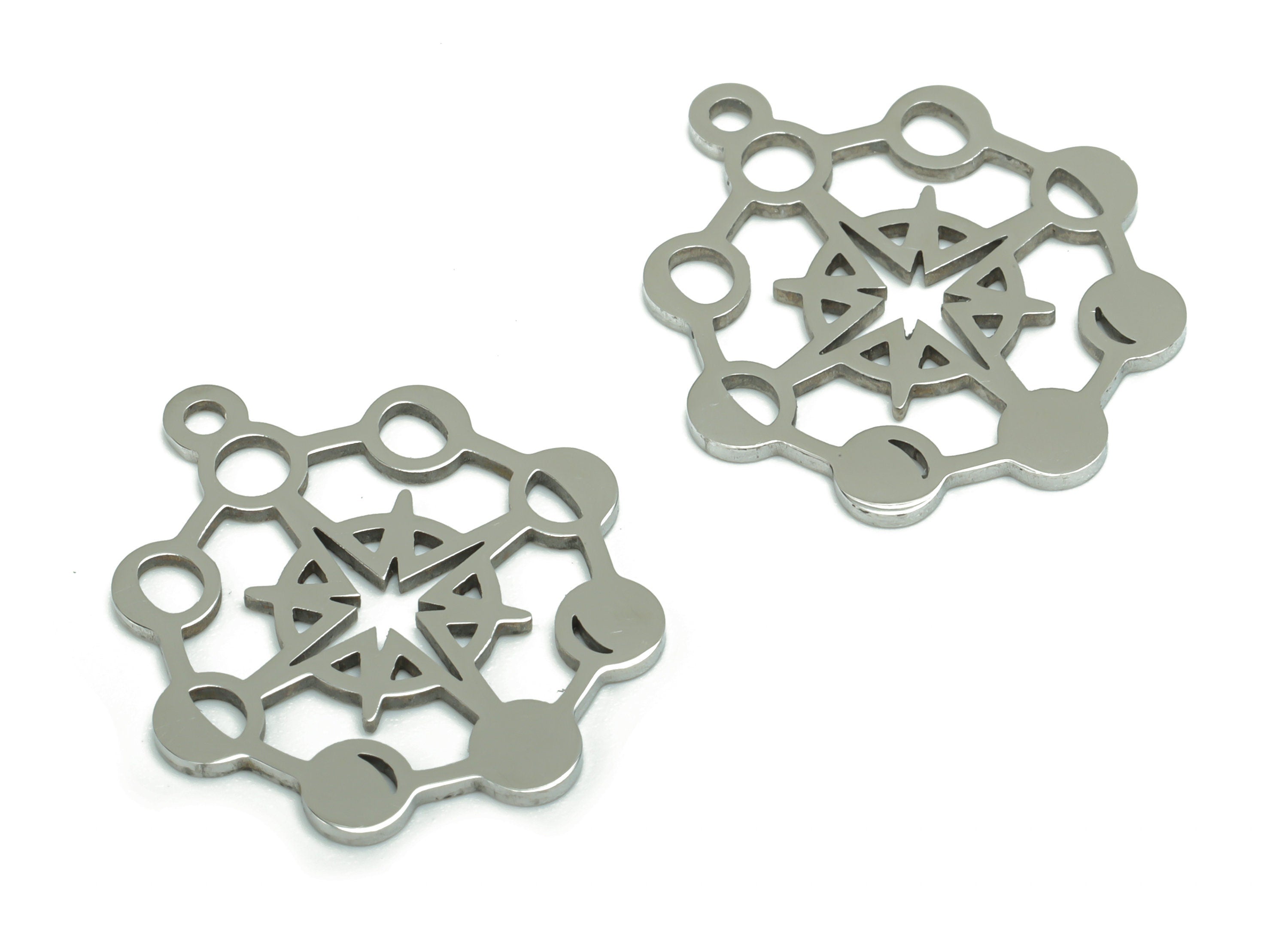 Stainless Steel Planet Earring Connector - Stainless Steel Phases of Moon Charms and Pendant - Jewelry Supplies - 22.1x19.7x0.8mm - SSZS0019 - DOMEDBAZAAR