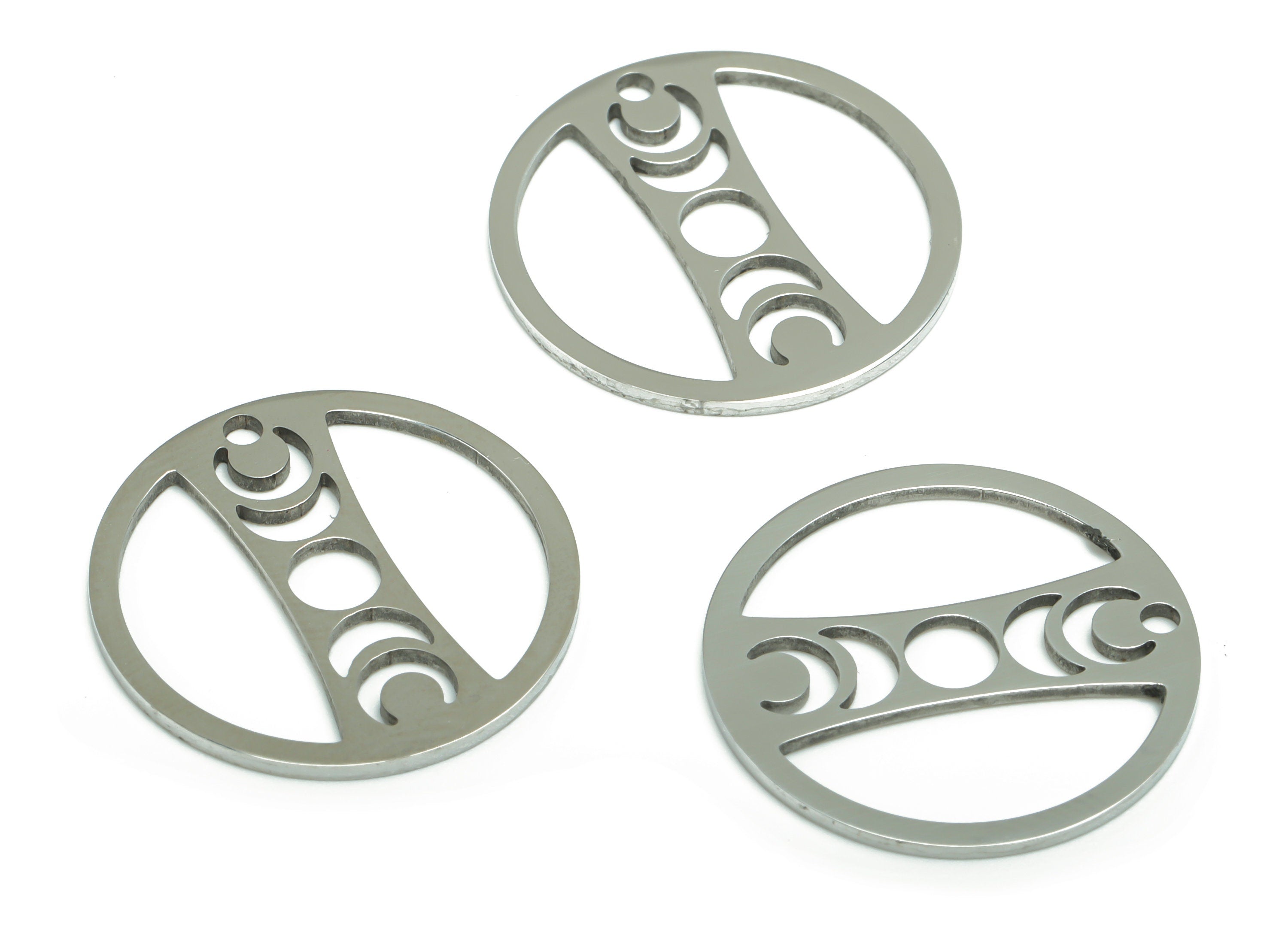 Stainless Steel Round Earring Charms - Stainless Steel Phases of Moon Pendant - Jewelry Making Supplies - 19.93x19.81x0.84mm - SSZS0024 - DOMEDBAZAAR